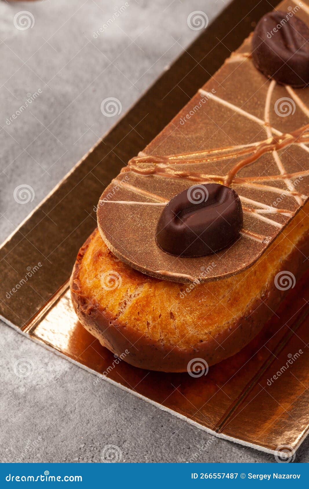Eclair with Custard, Chocolate Icing and Chocolate Coffee Beans Stock Image Image of pastries
