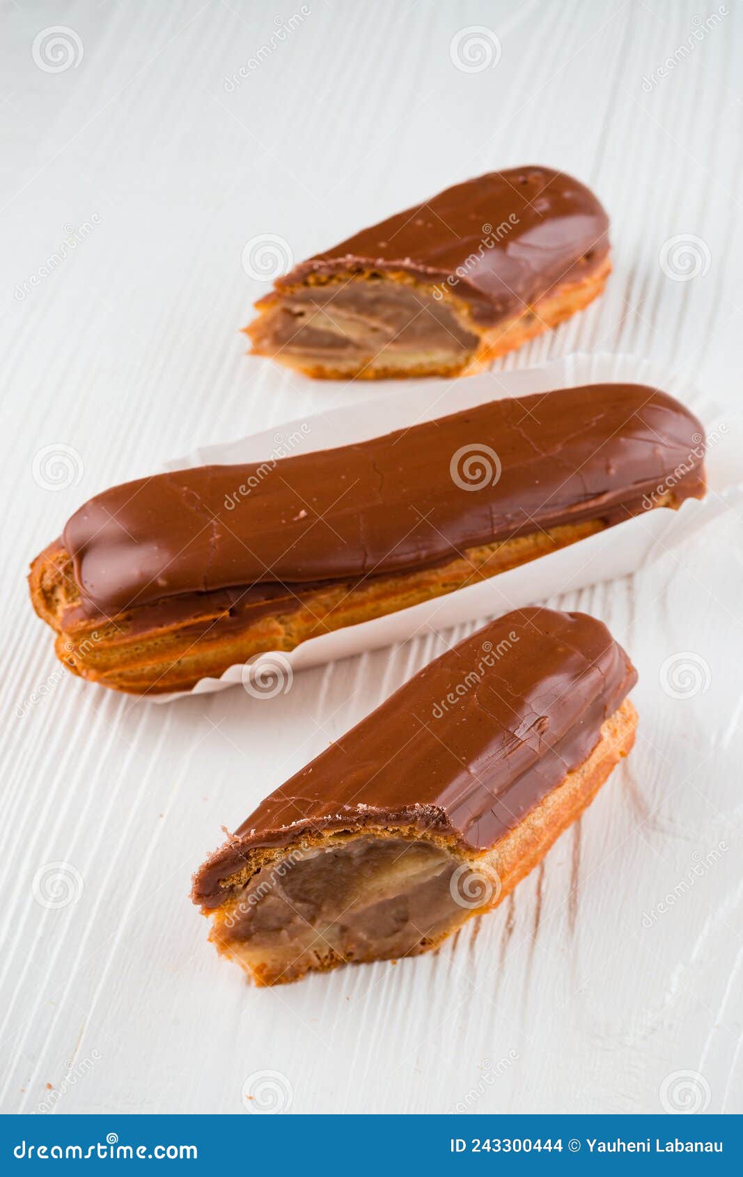 Eclairs with Chocolate Topping Close Up Stock Photo Image of brown