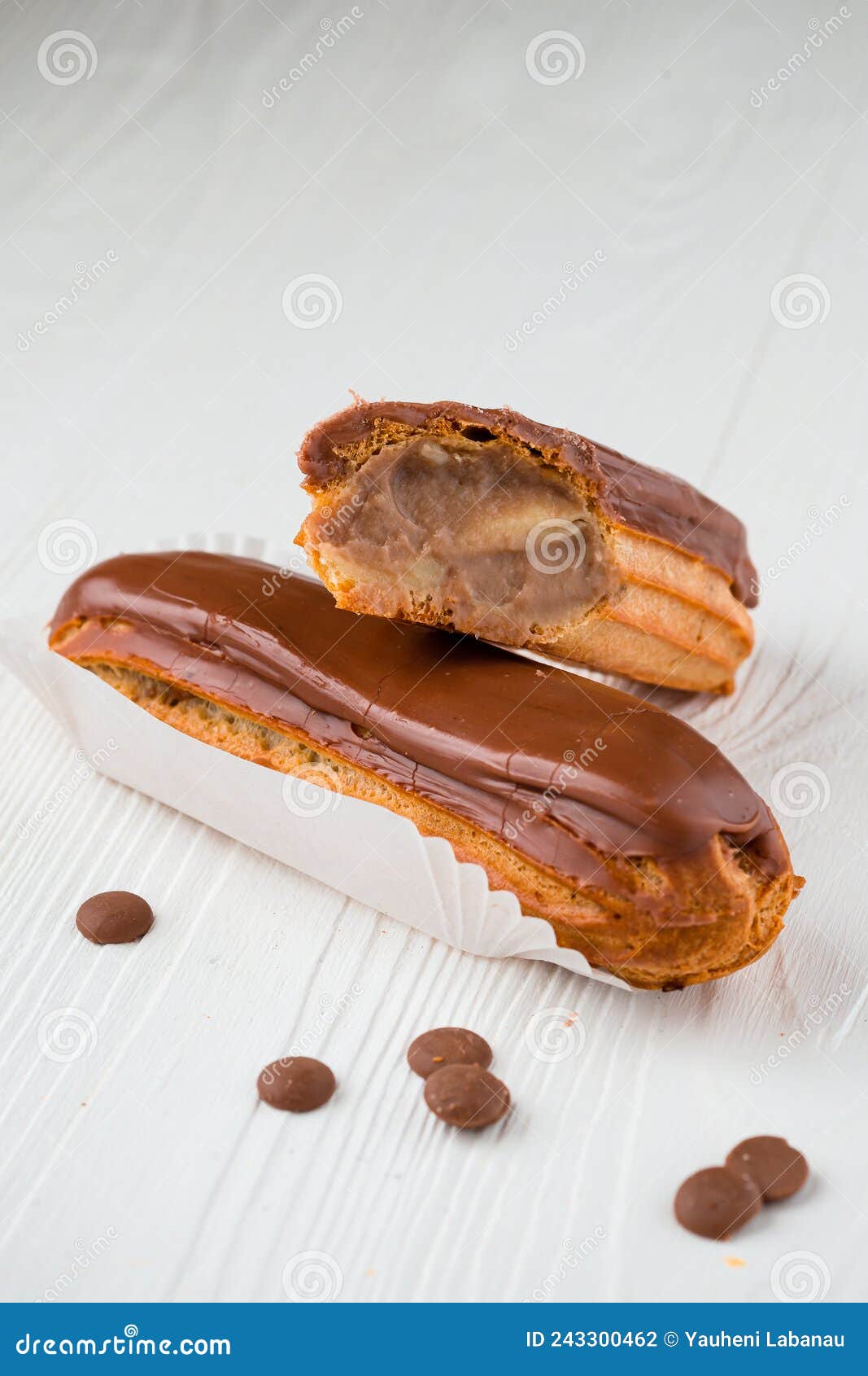 Eclairs with Chocolate Topping Close Up Stock Photo Image of creamy
