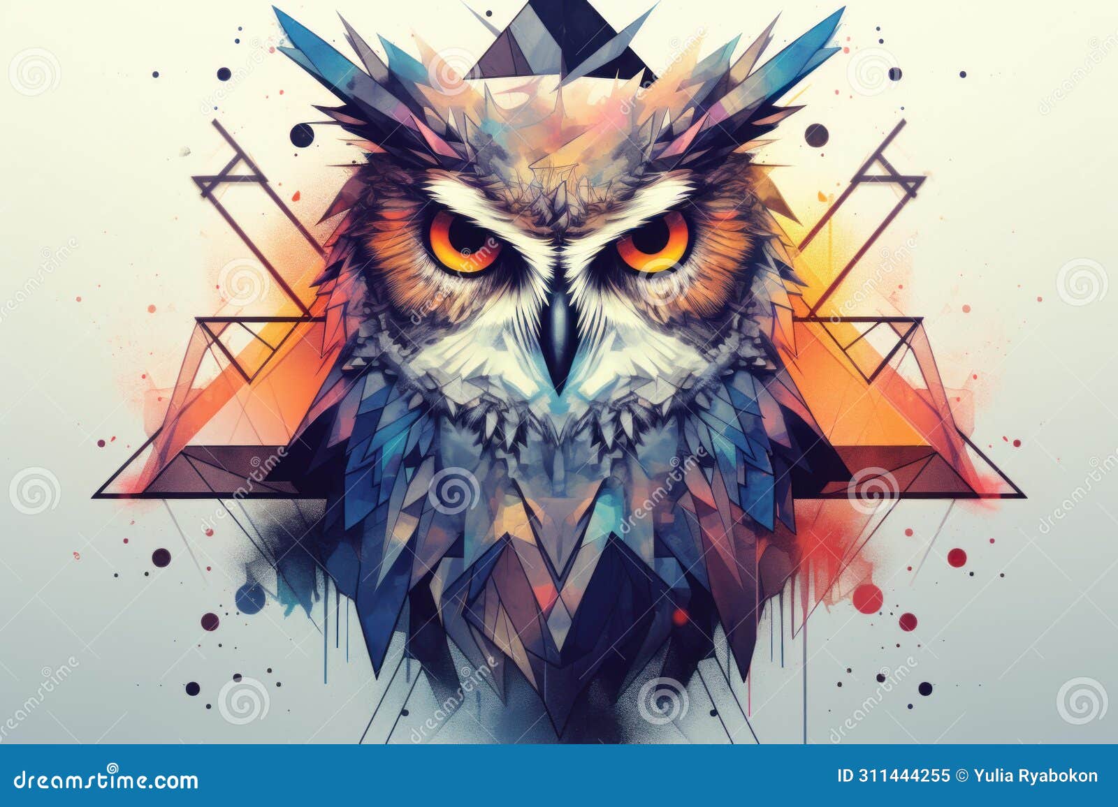eclectic colorful owl geometric triangles. generate ai