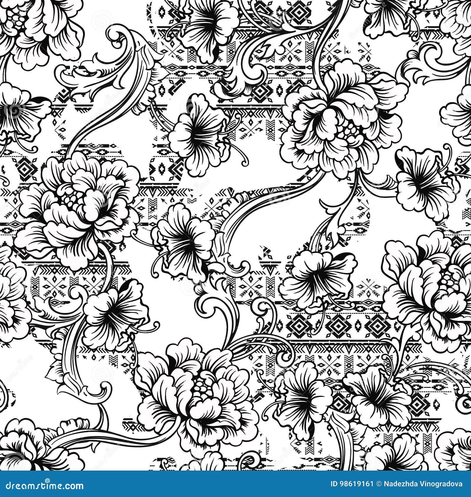eclectic fabric seamless pattern. ethnic background with baroque ornament.