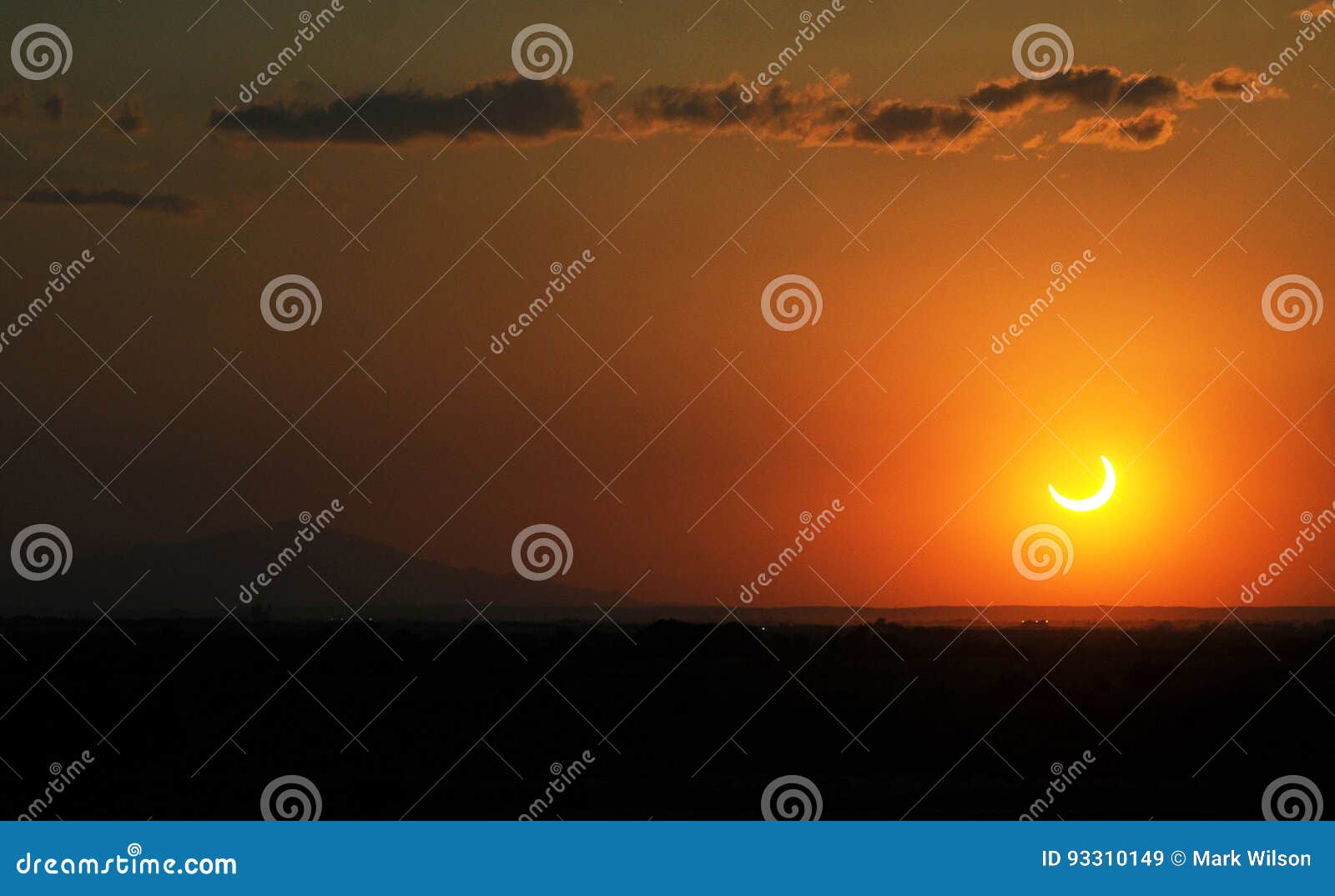 The setting sun is eclipsed by the moon Sunday, May 20, 2012, and Roswell, New Mexico received a spectacular show. The sun, moon and Earth lined up for a `Ring of Fire` annular eclipse that tracked eastward along a roughly 200-mile-wide, 8, 500-mile-long track.