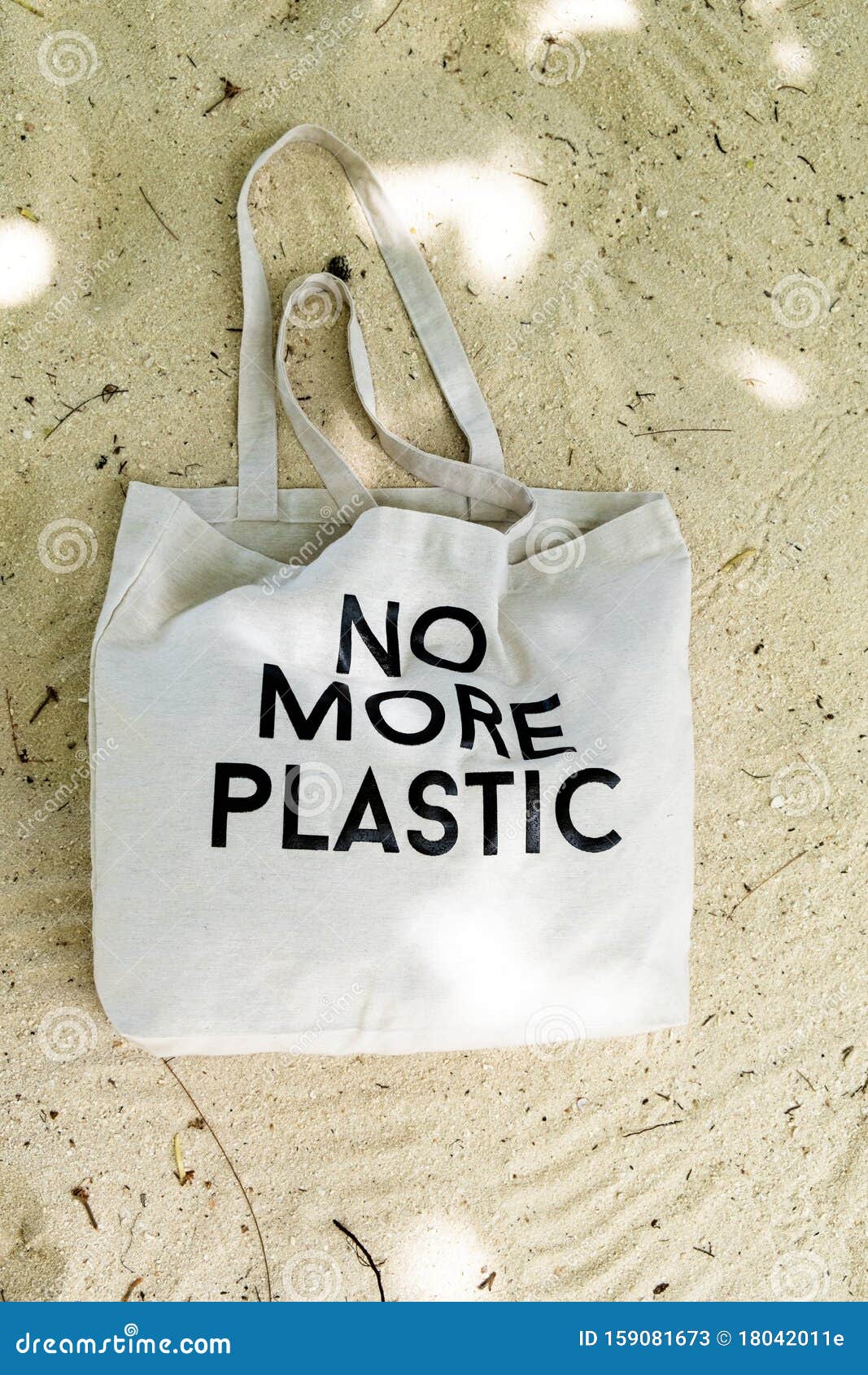 Eco Bag with No More Plastic Concept Sign on Topical Beach Sand, Top ...