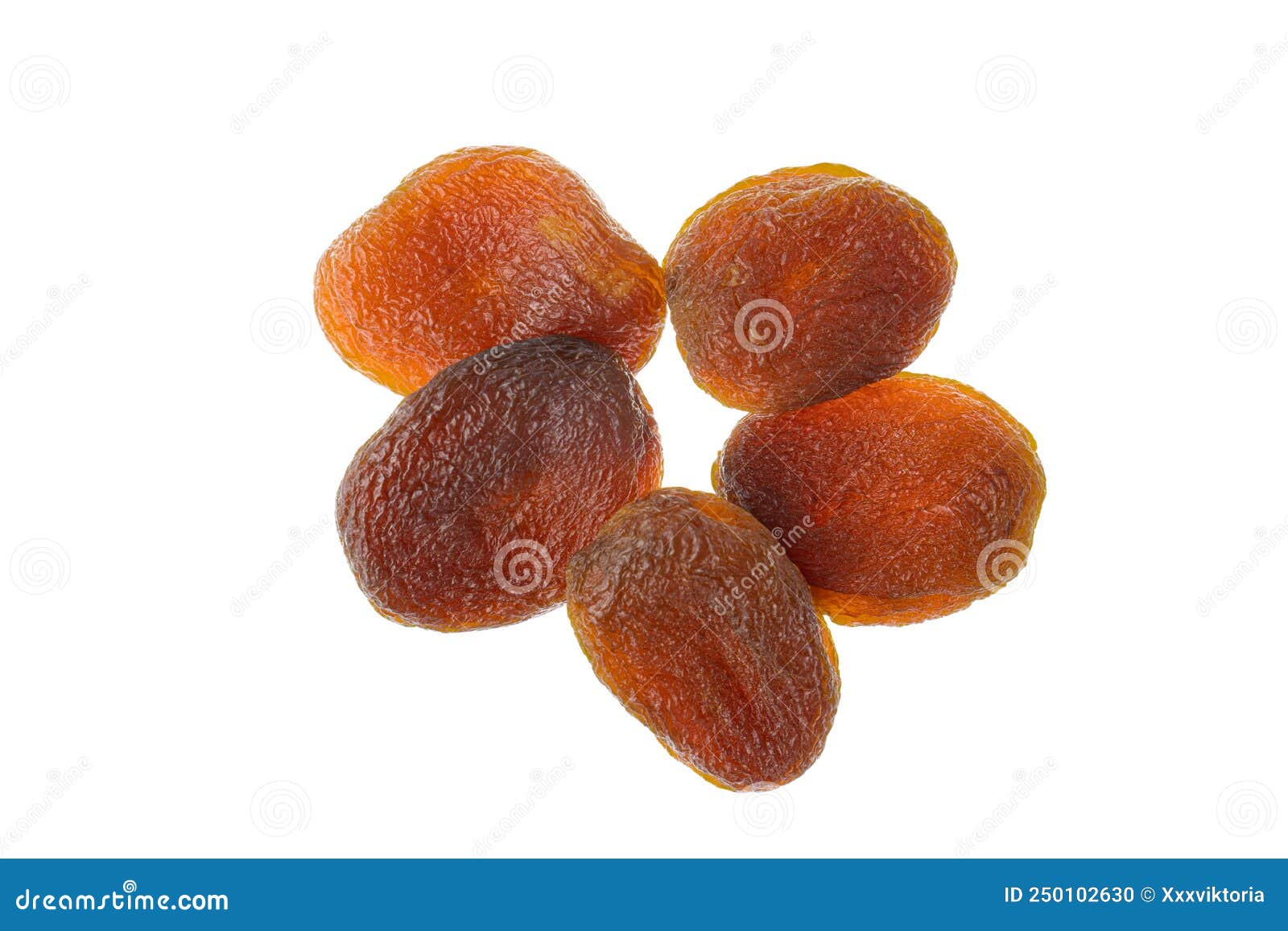 Eco Dried Apricots without Preservatives, Top View, Isolated on White Background Stock Photo