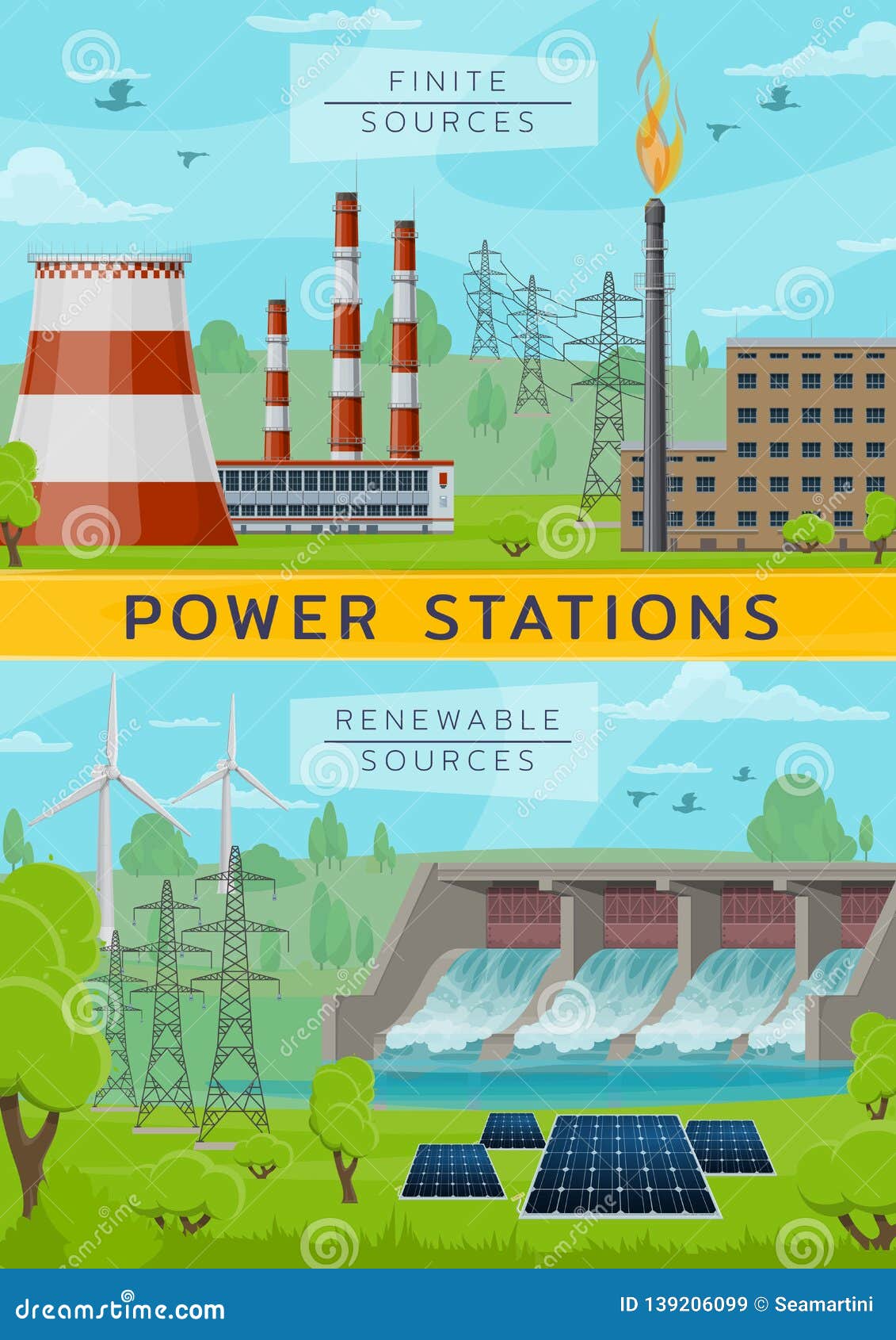 Eco Energy Power and Nuclear Plant, Water Dum Stock Vector - Illustration of clean, generator: