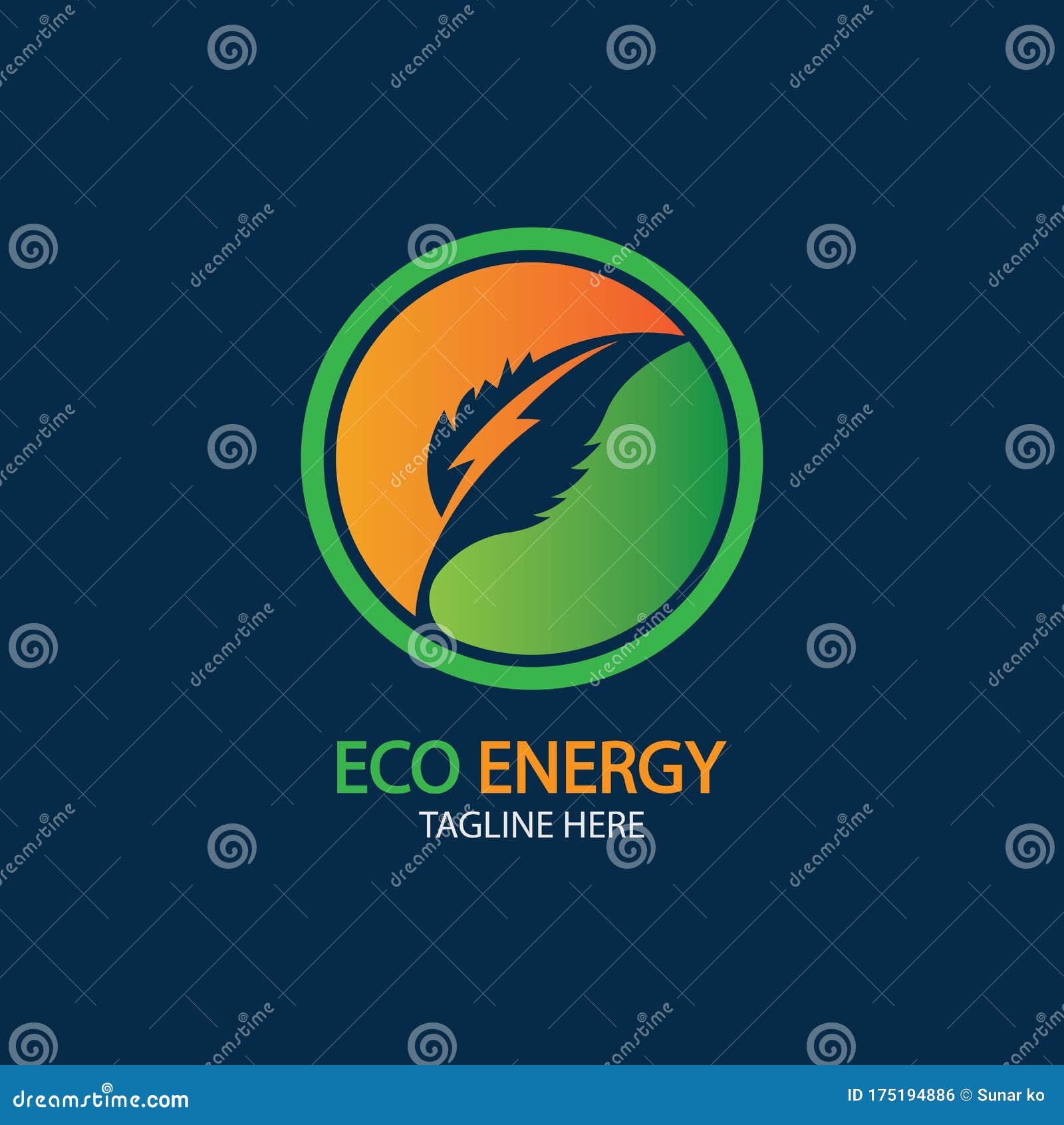 Eco Energy Vector Logo with Leaf Symbol. Green Color with Flash Thunder Graphic. Nature and Renewable. this Logo is Stock - Illustration of leaf, background: