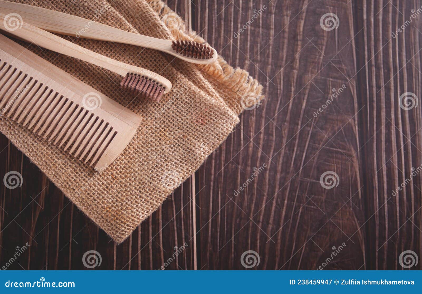 Ecofriendly Bamboo Teethbrushes and Hairbrush. Zero Waste. Top View