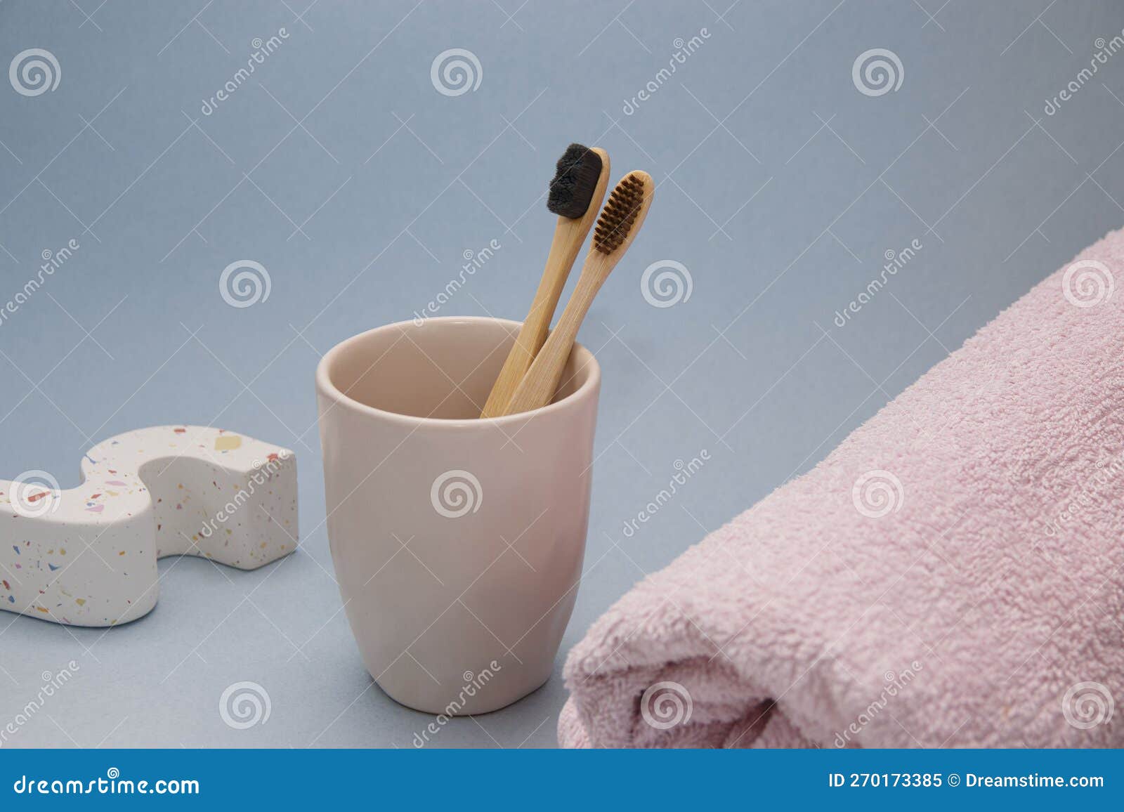 Ecofriendly Bamboo Toothbrushes in a Ceramic Cup Stock Image Image