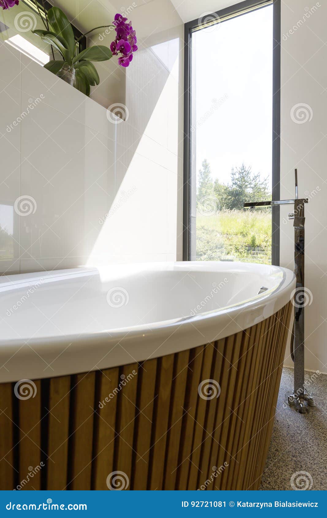 Ecofriendly Bathroom with Garden View Stock Image Image of garden