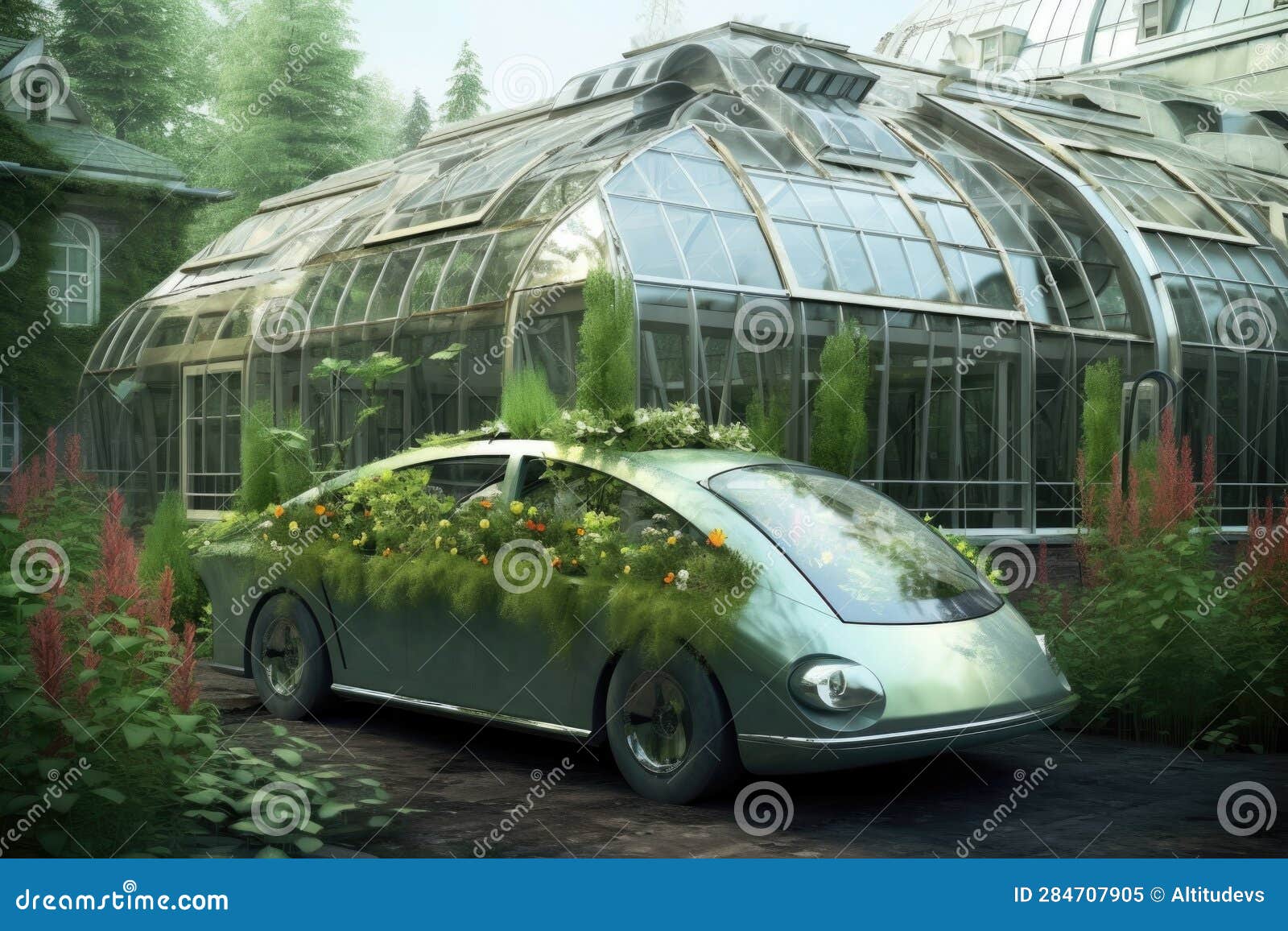 Ecofriendly Car with Builtin Greenhouse Stock Illustration