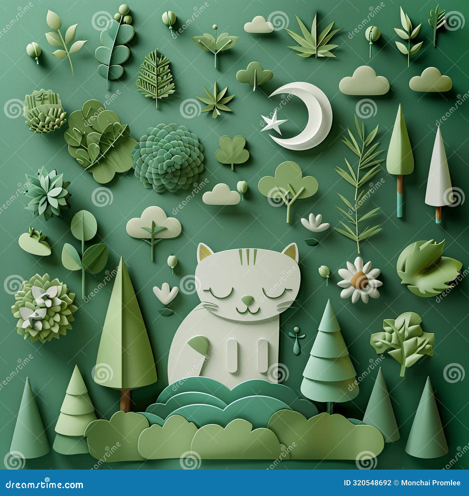 eco-friendly cat crafts flat  top view theme forest 3d render analogous color scheme
