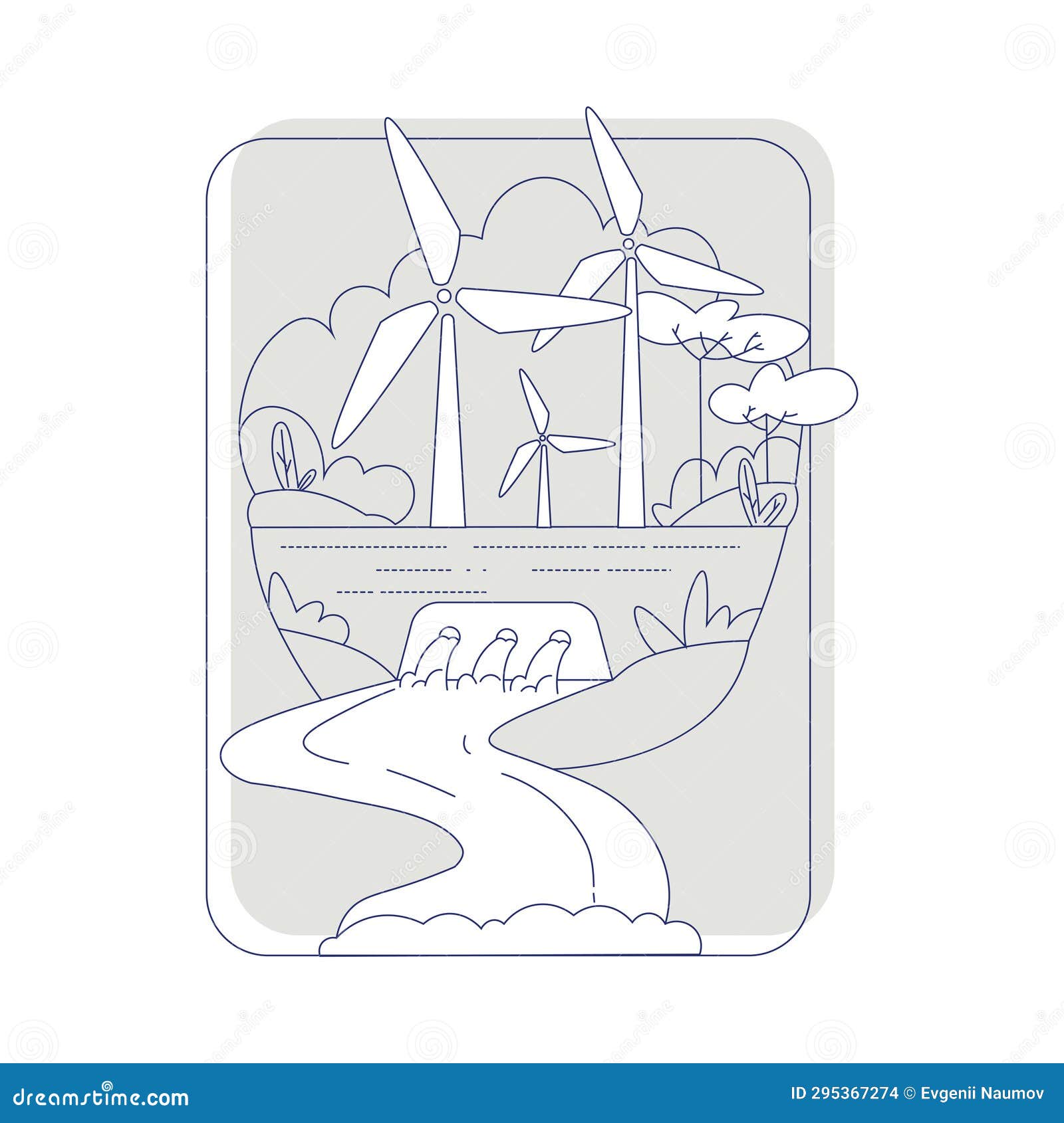 Eco Friendly with Dam and Wind Electricity Generator Vector