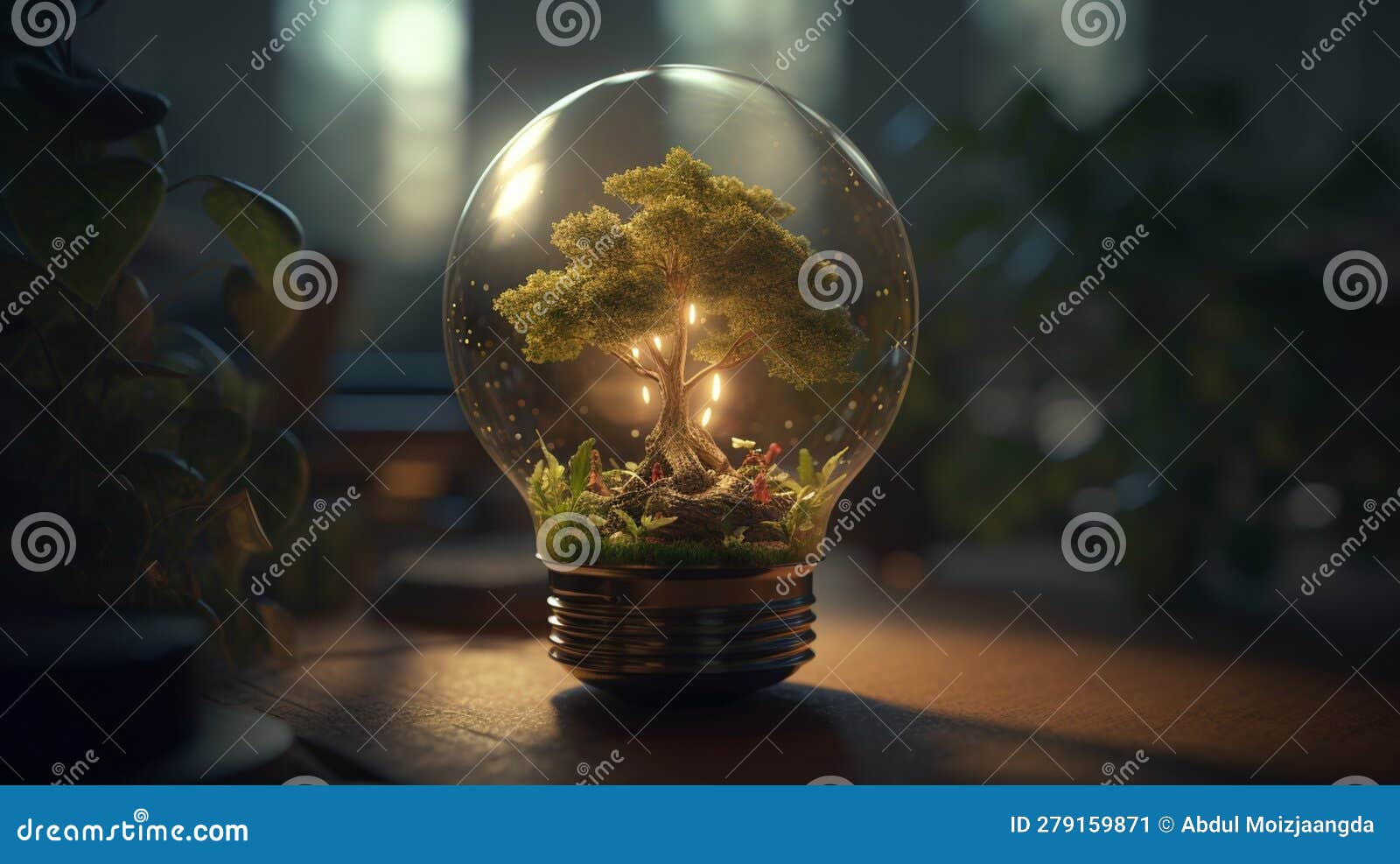 Ecofriendly Investment, Plants and Tree in a Lightbulb Stock