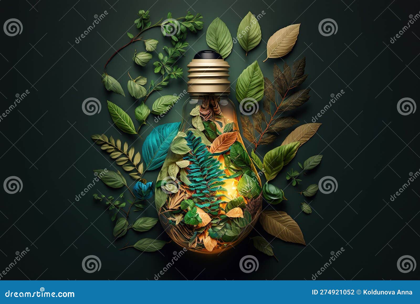 Eco Friendly Lightbulb from Fresh Leaves , Created with Generative AI 