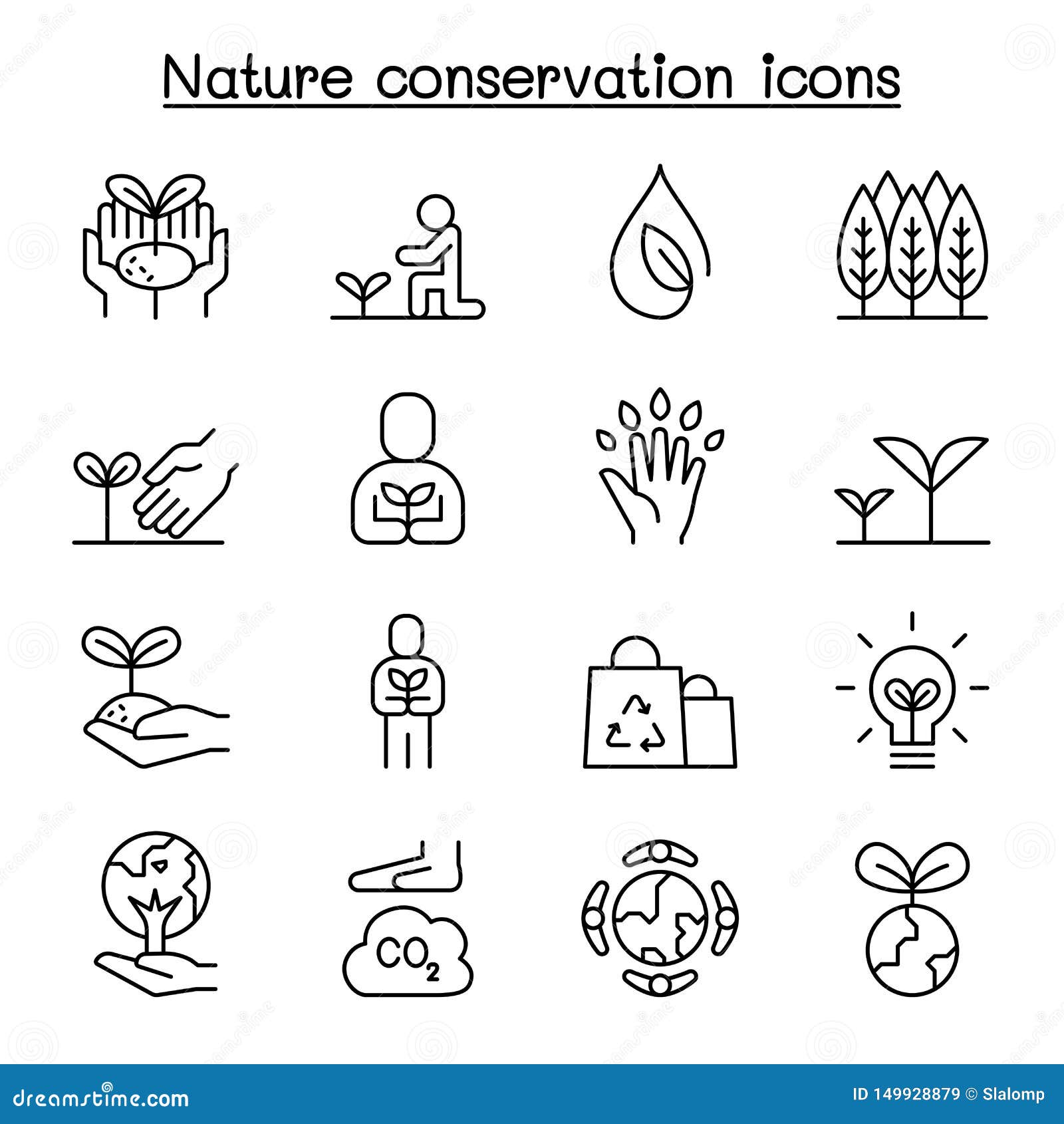 Eco Friendly, Nature Conservation, Environmentalist Icon Set in Thin Line Style Stock