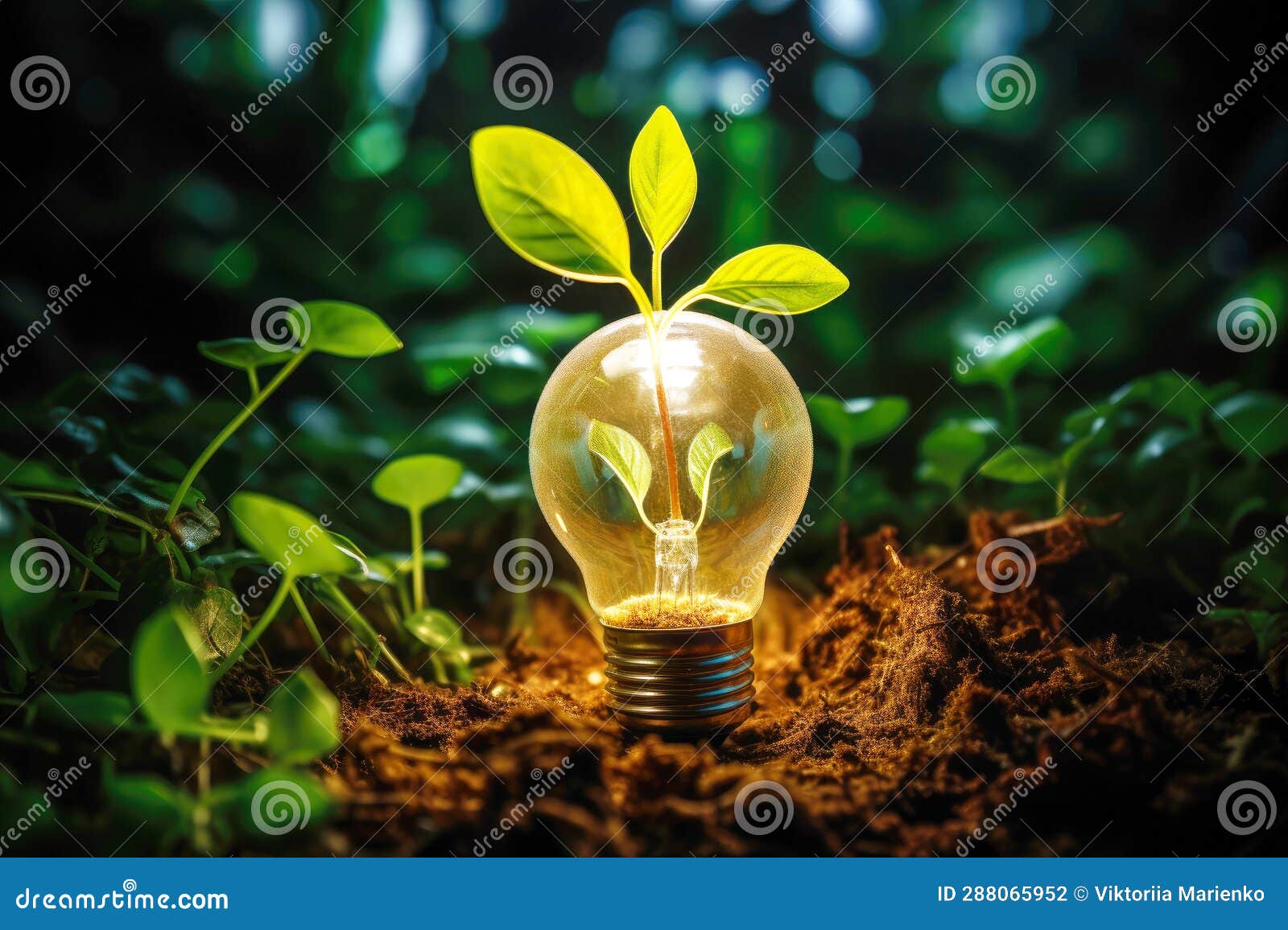 eco friendly power: light bulb with growing plant izes renewables