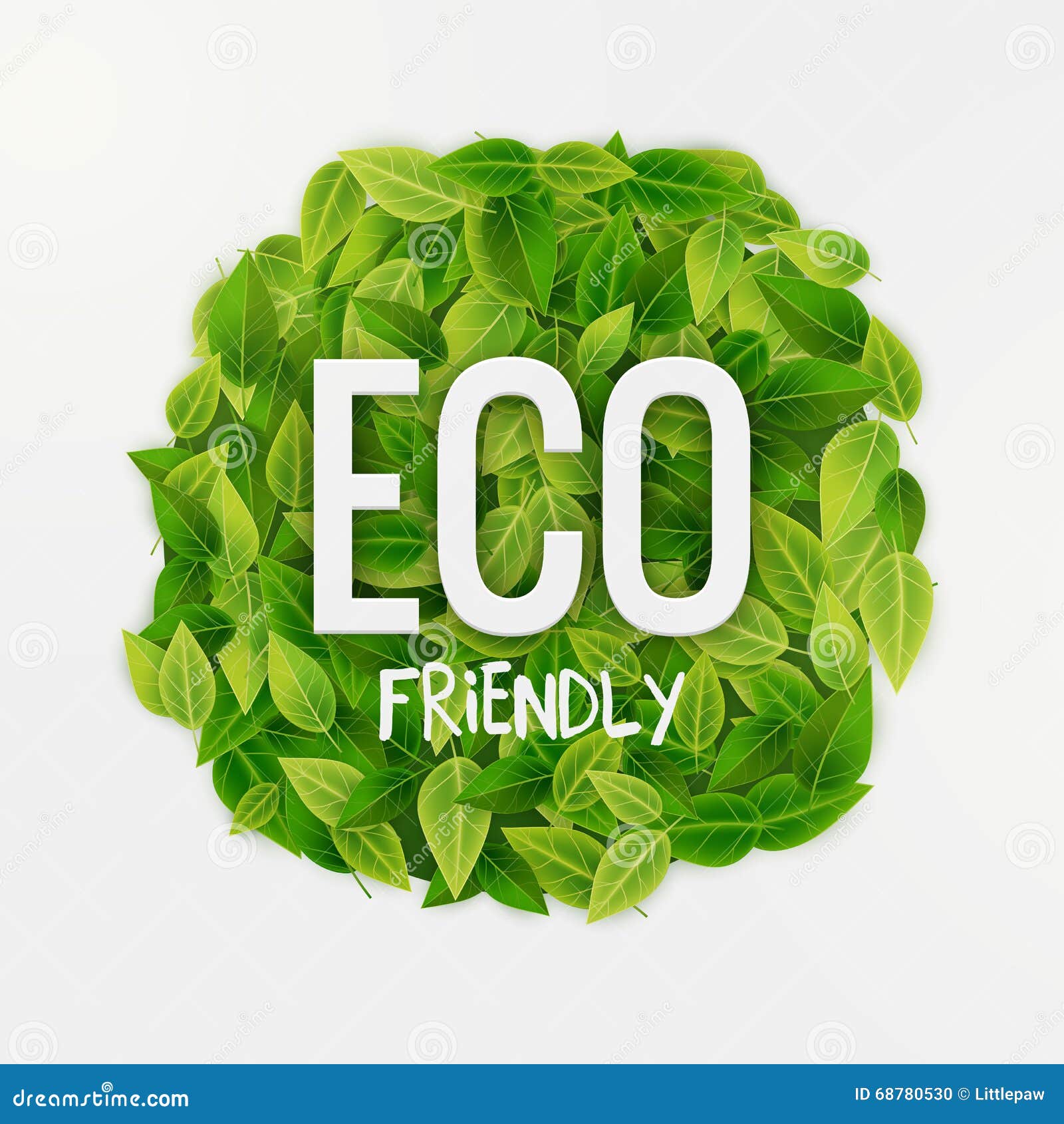 Eco Friendly Round Banner, Green Leaves, Vector Illustration Stock