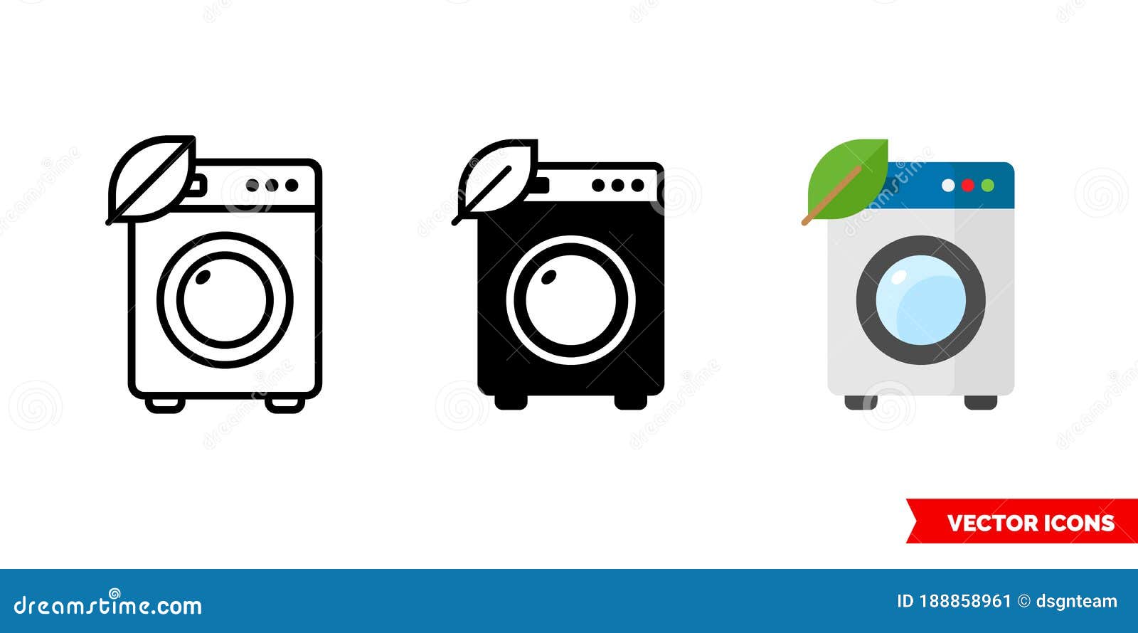 Eco-friendly Washing Machine Icon of 3 Types. Isolated Vector Sign