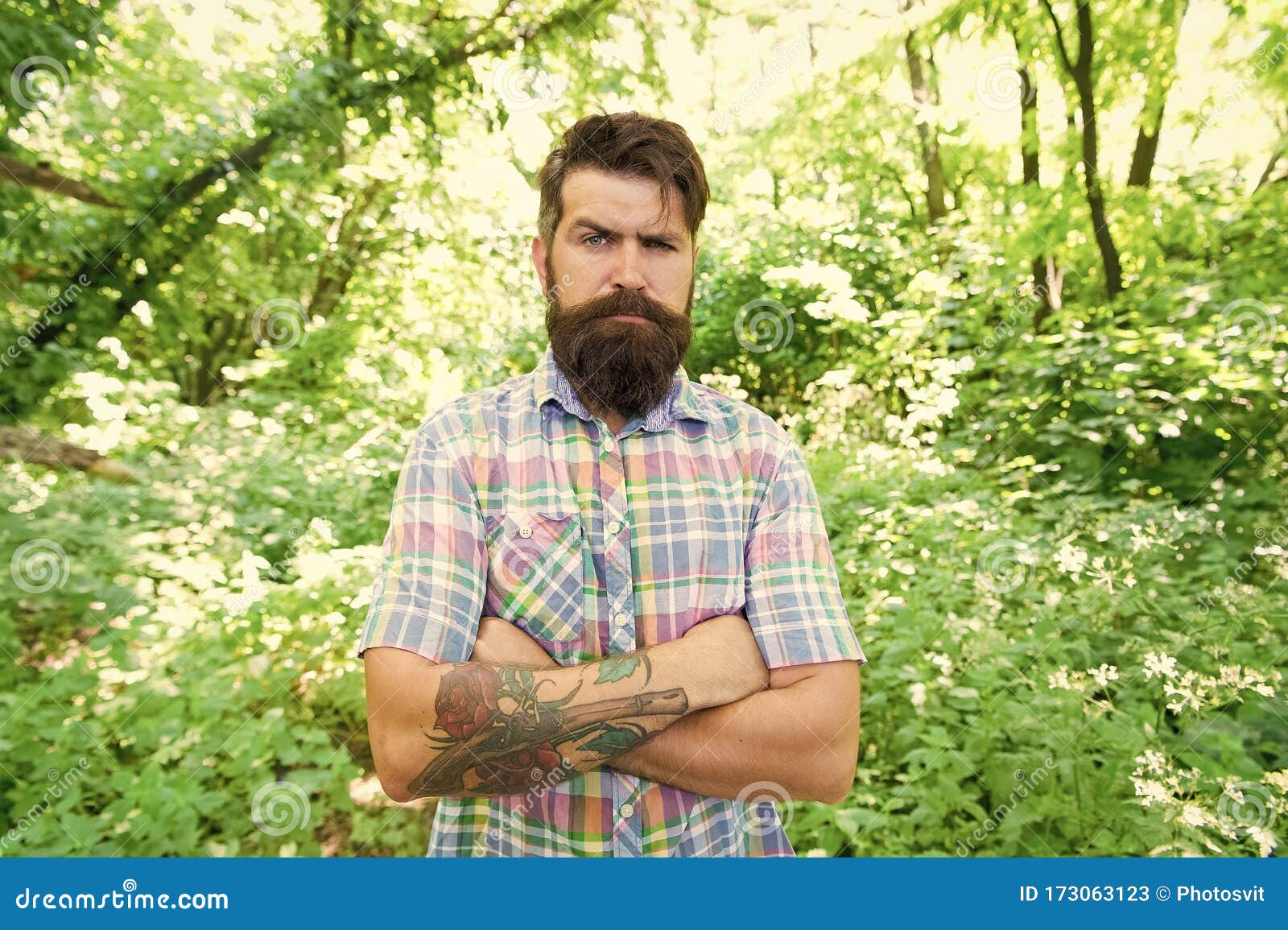 Eco Lifestyle. United with Environment. Handsome Lumberjack. Man Bearded  Hipster Green Trees Background Stock Image - Image of biologist,  lumberjack: 173063123