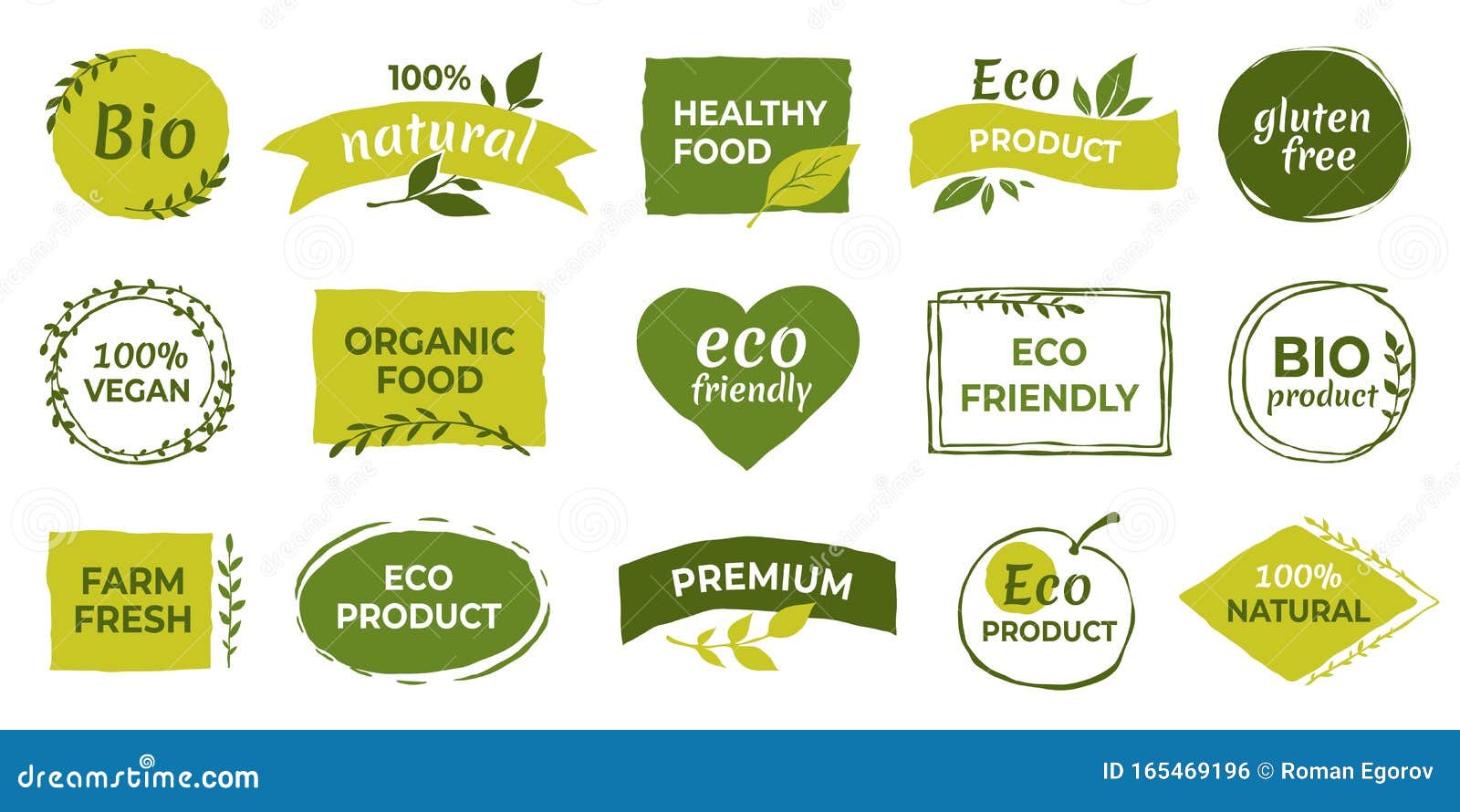 Eco Logo. Organic Healthy Food Labels and Vegan Products ...