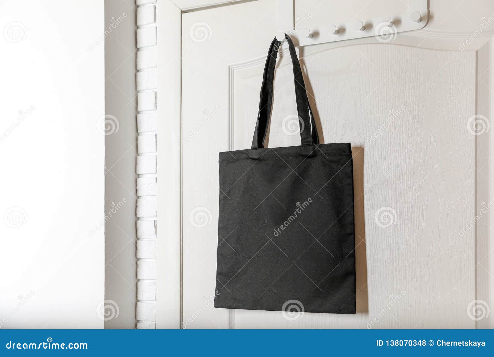 Eco Tote Bag Hanging on Door. Stock Photo Image of material, calico