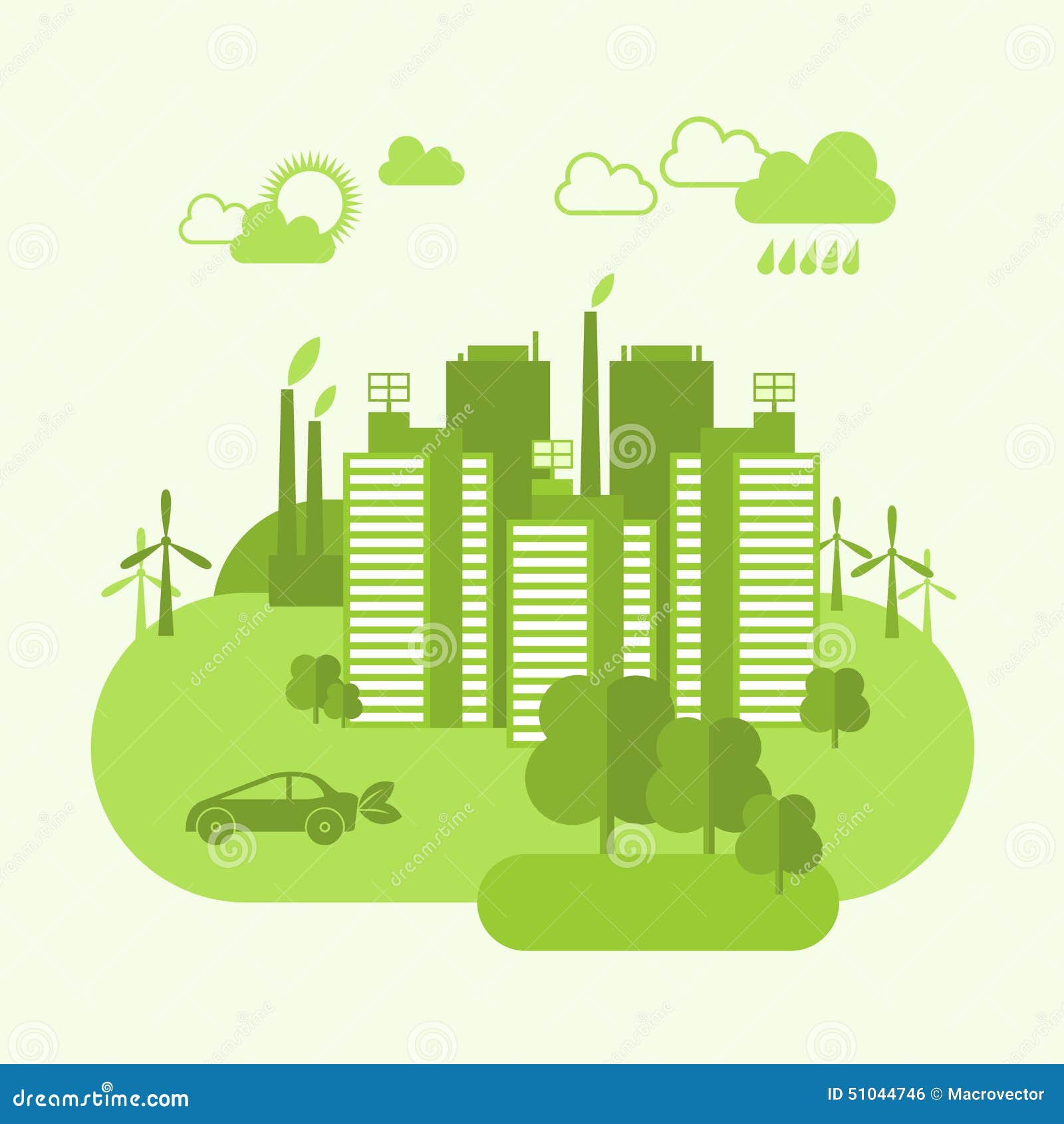 eco town concept green buildings environment ecosystem vector illustration 51044746