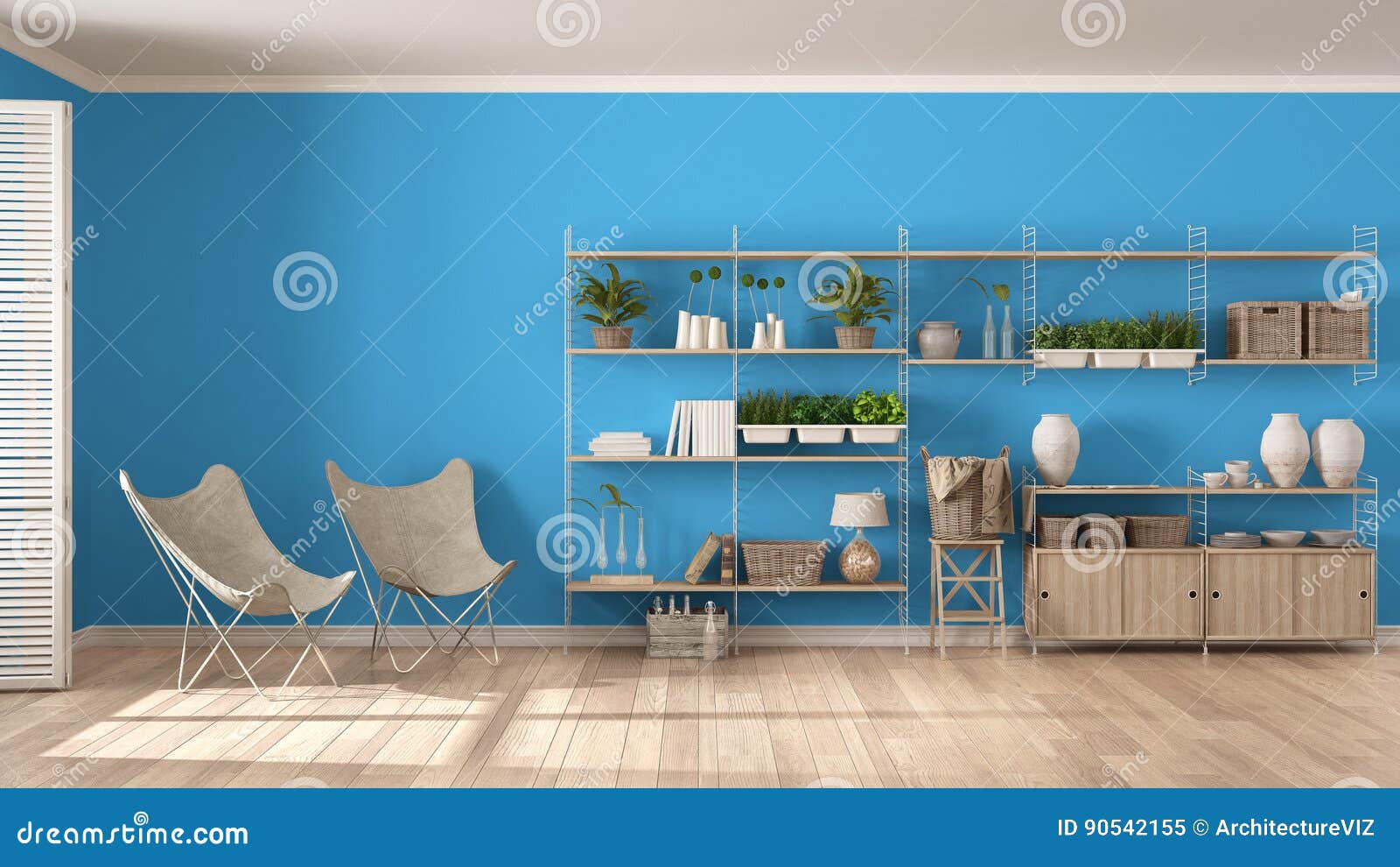 Eco White And Blue Interior Design With Wooden Bookshelf Diy