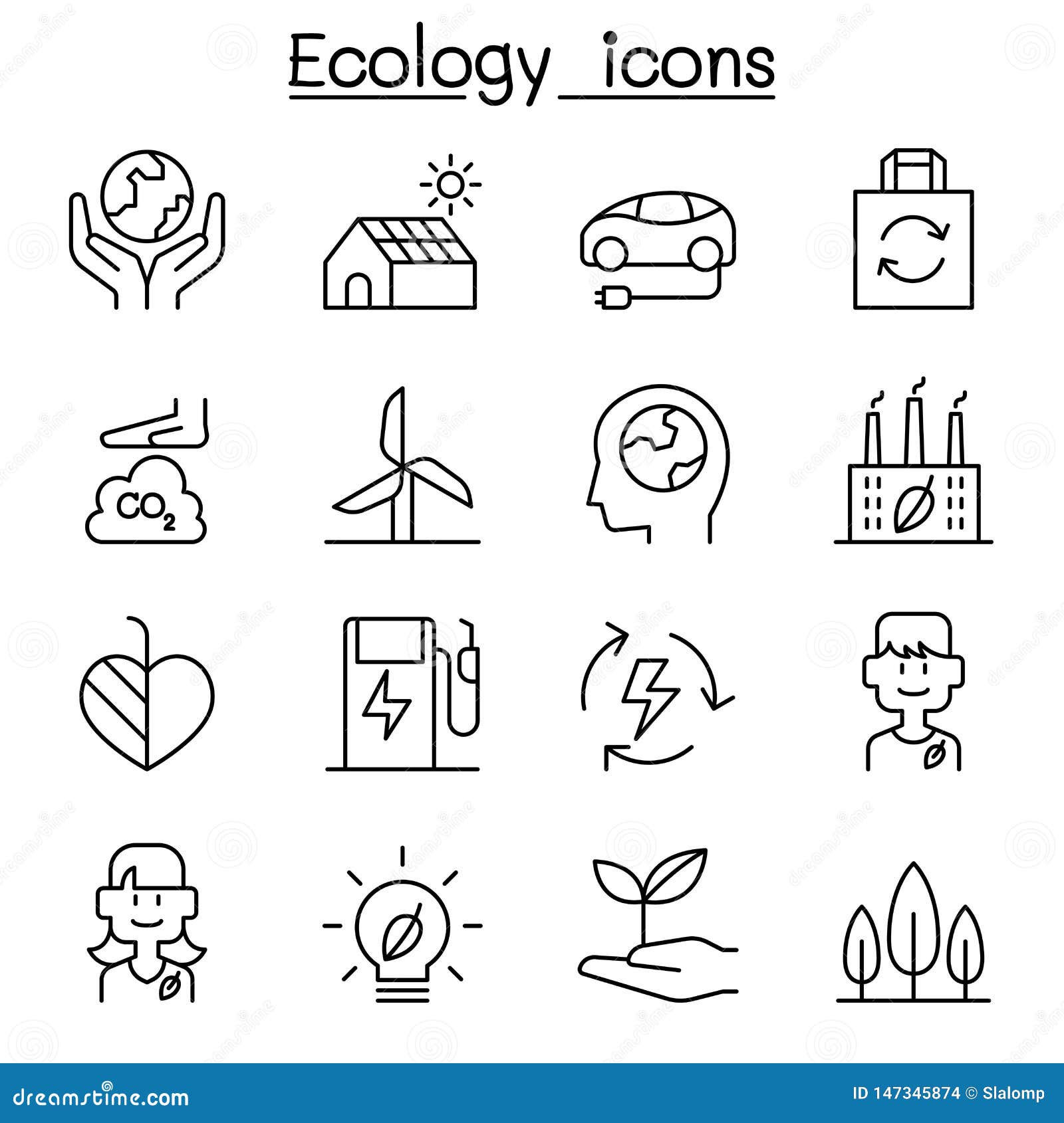 ecology, sustainable , conservation, eco friendly  icon set in thin line style