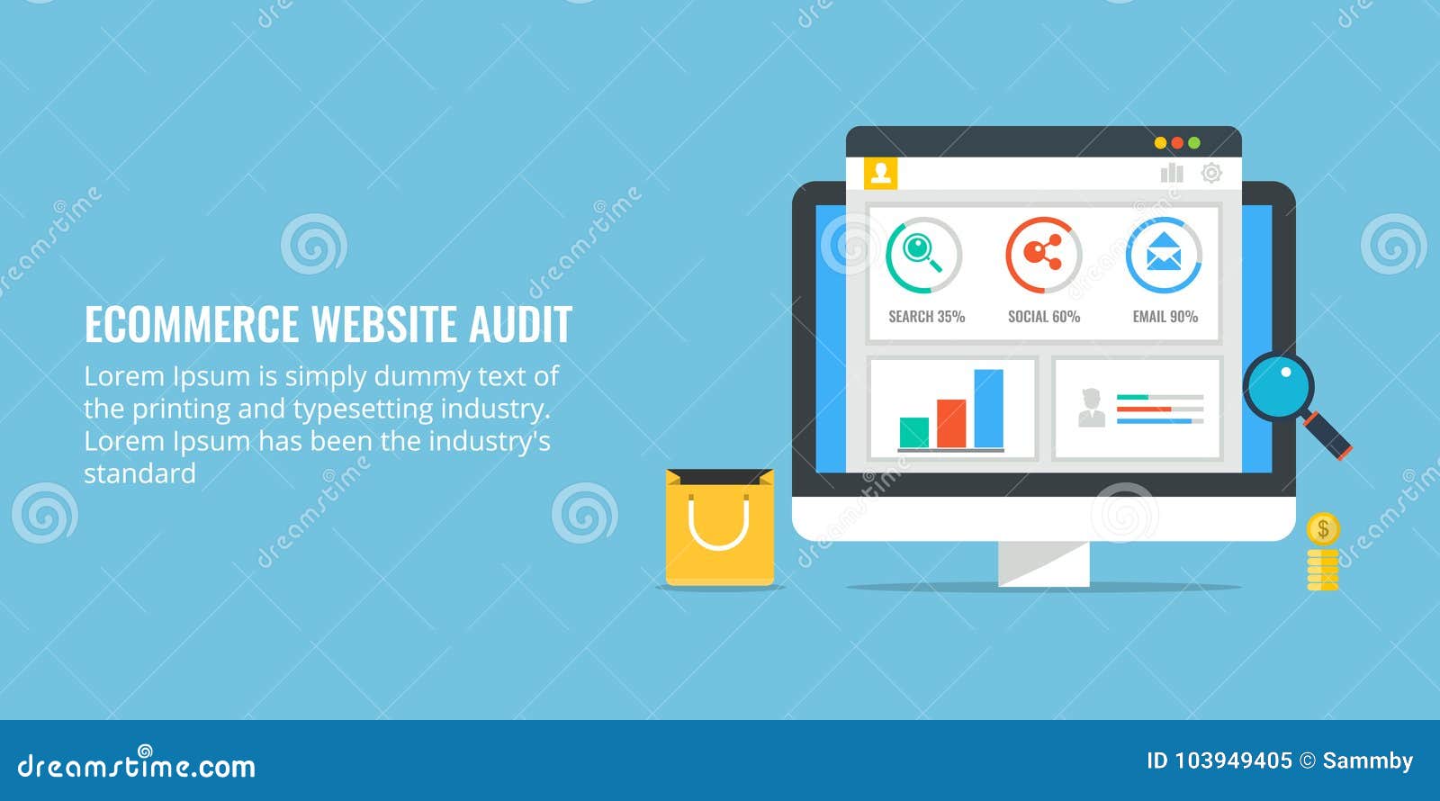 ecommerce website audit - data analysis for marketing. flat  ecommerce banner.