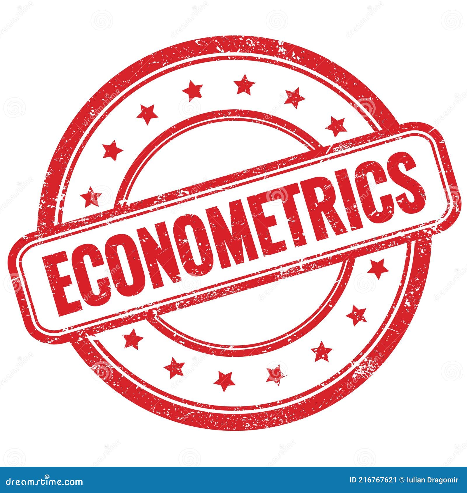 econometrics text on red grungy round rubber stamp