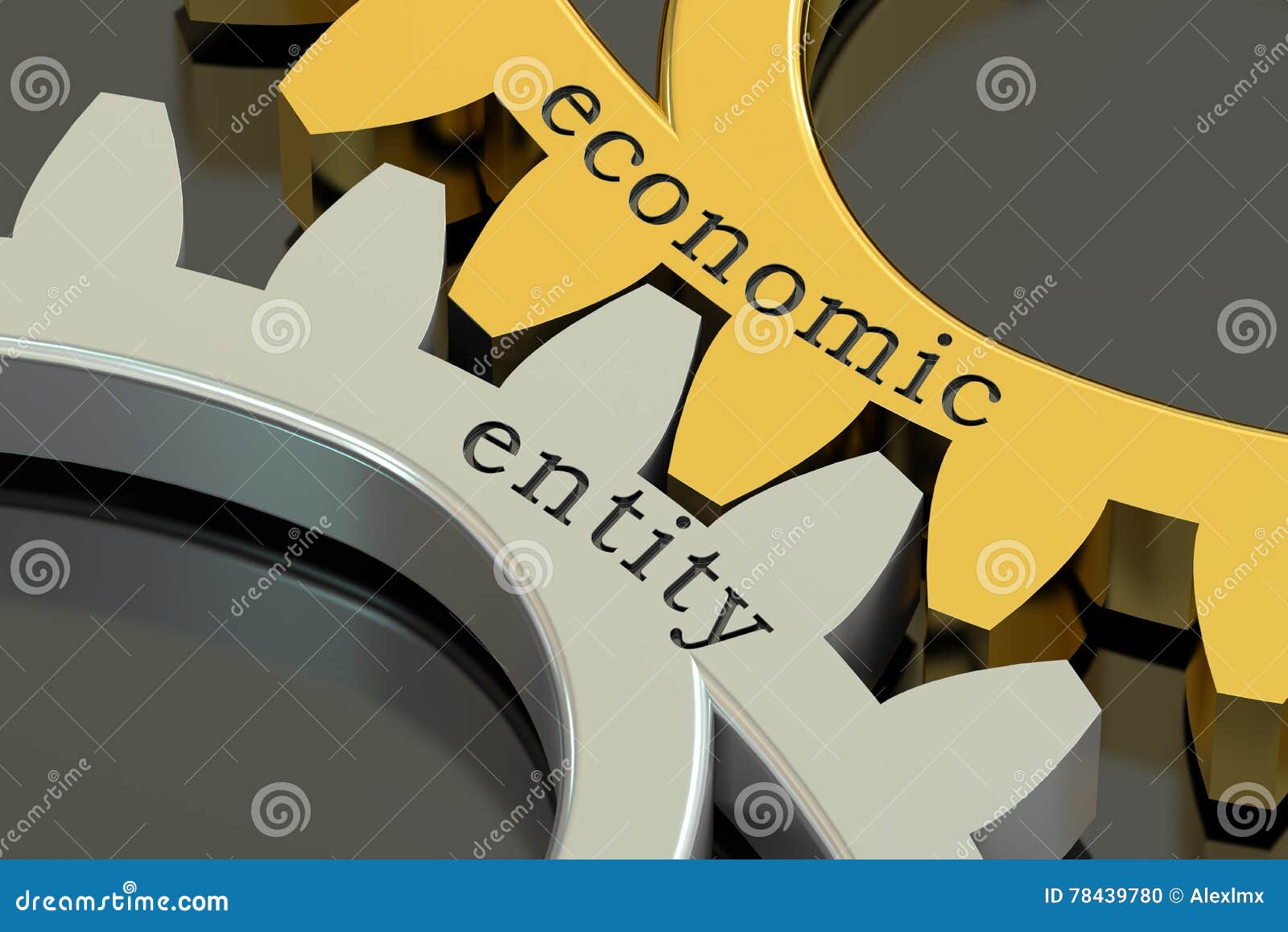 Economic Entity Concept on the Gearwheels, 3D Rendering Stock