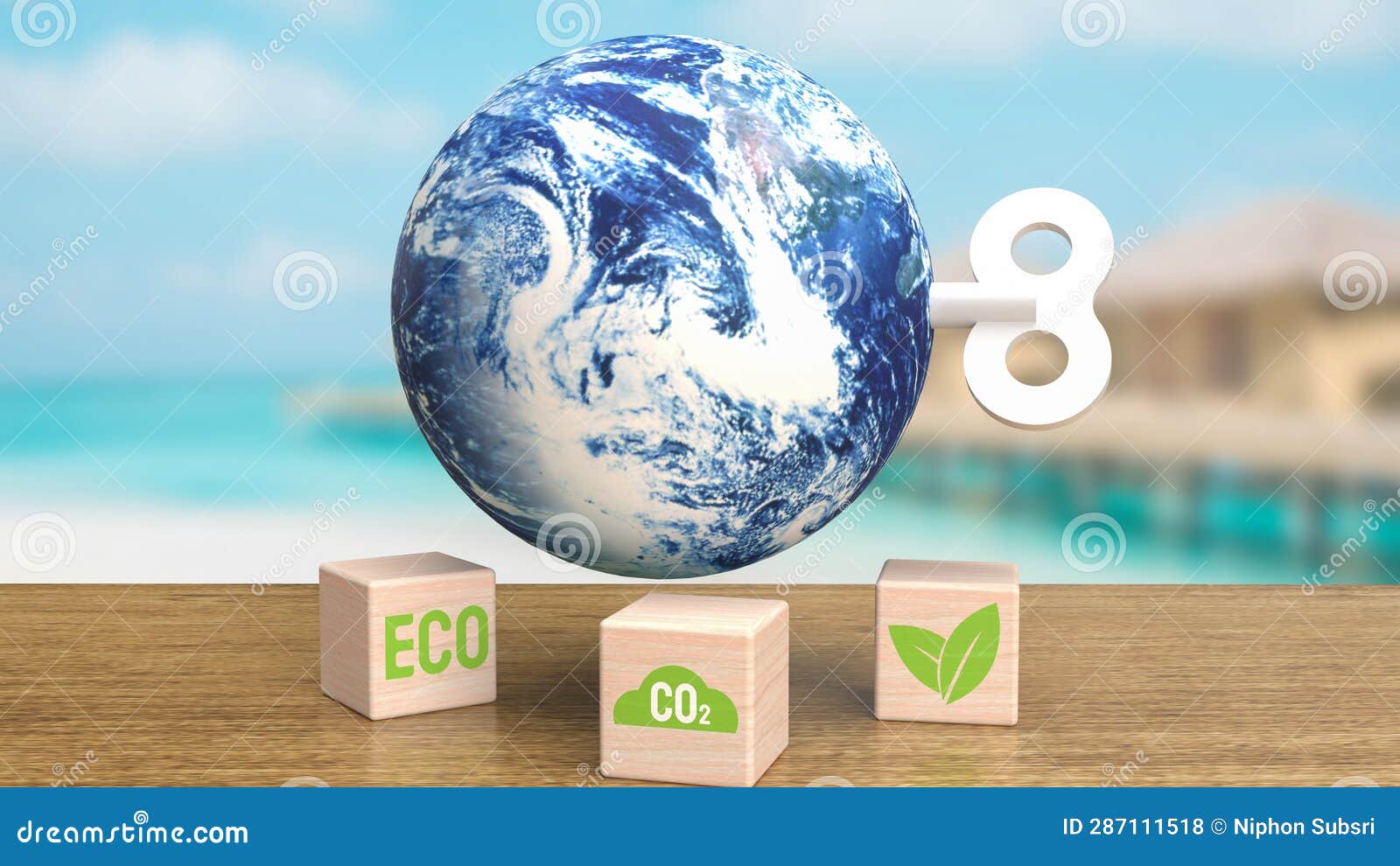 The World with Wind Up for Ecological or Ecosystem Concept 3d Rendering