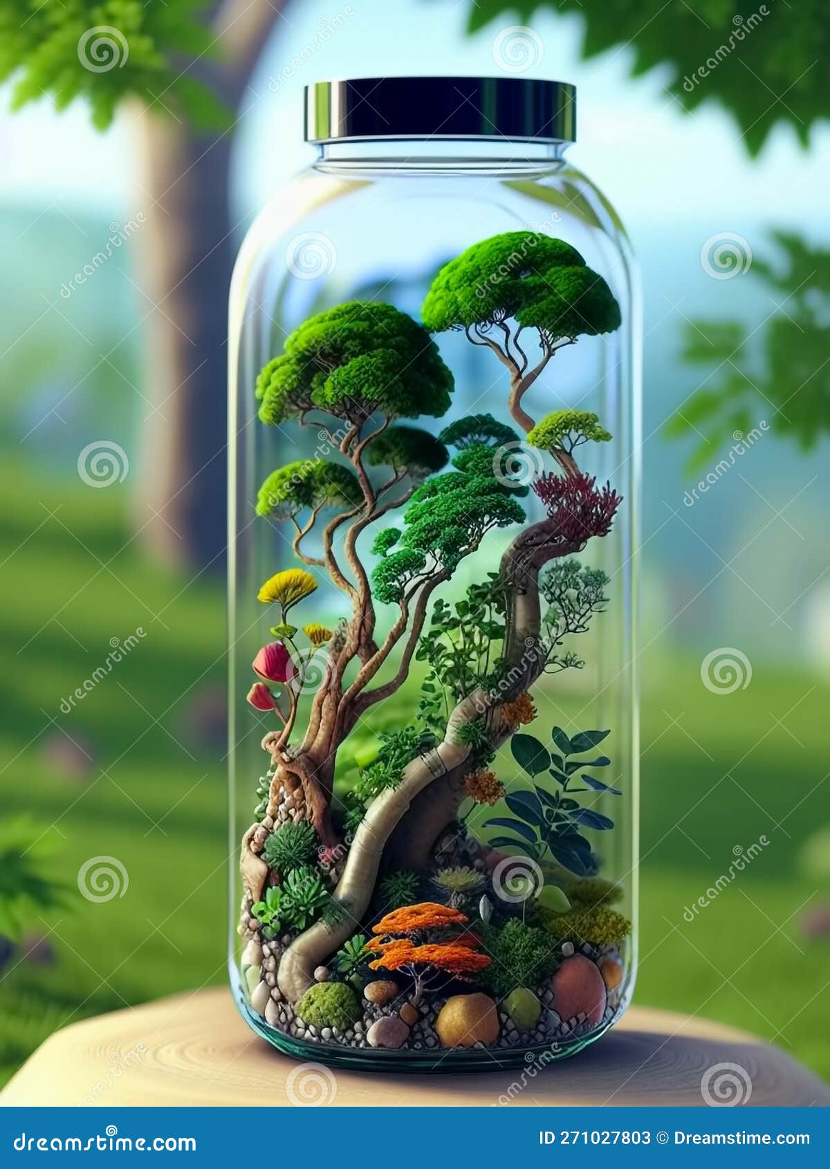 Ecosystem Inside Glass Bottle. Generative AI Stock Illustration