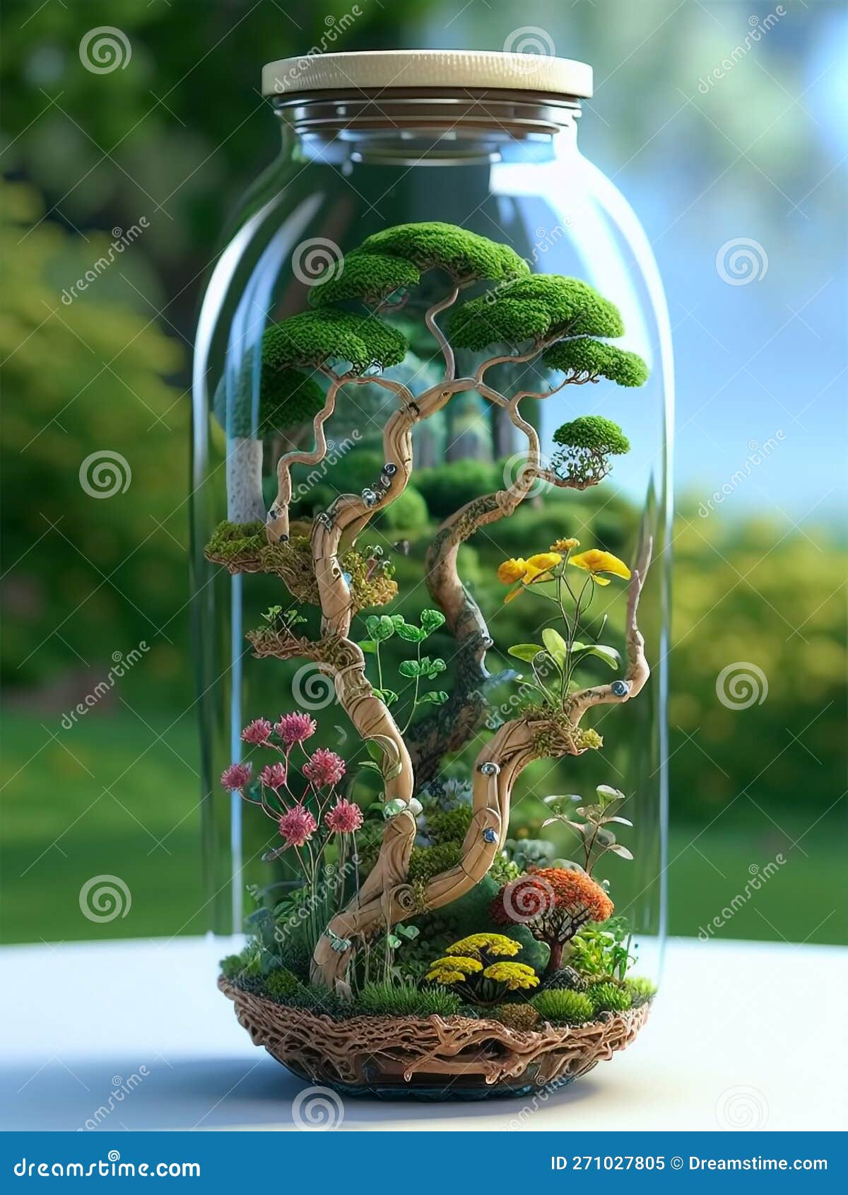 Ecosystem Inside Glass Bottle. Generative AI Stock Illustration