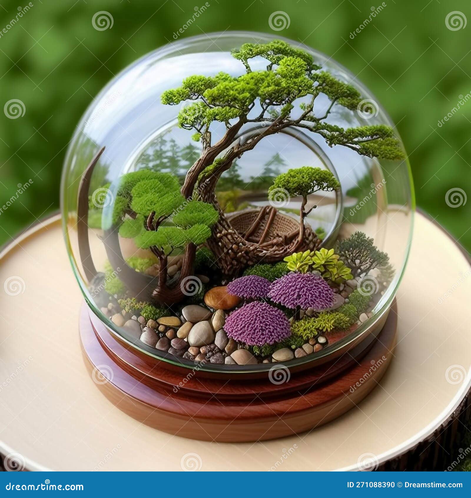 Ecosystem Inside Glass Dome. Generative AI Stock Illustration