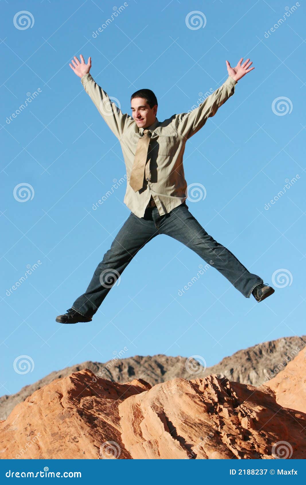 ecstatic businessman jumping