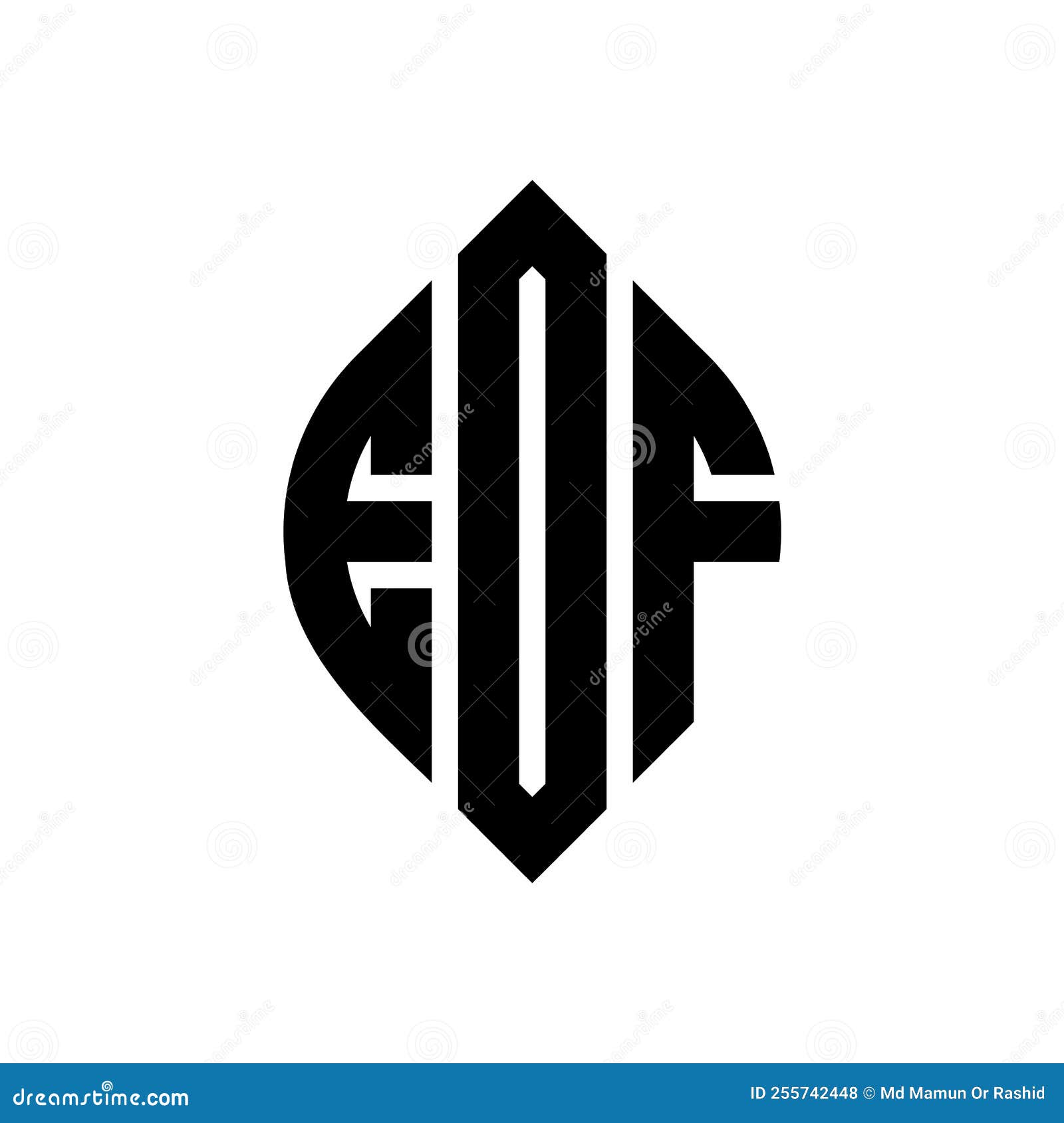 edf circle letter logo  with circle and ellipse . edf ellipse letters with typographic style. the three initials form a