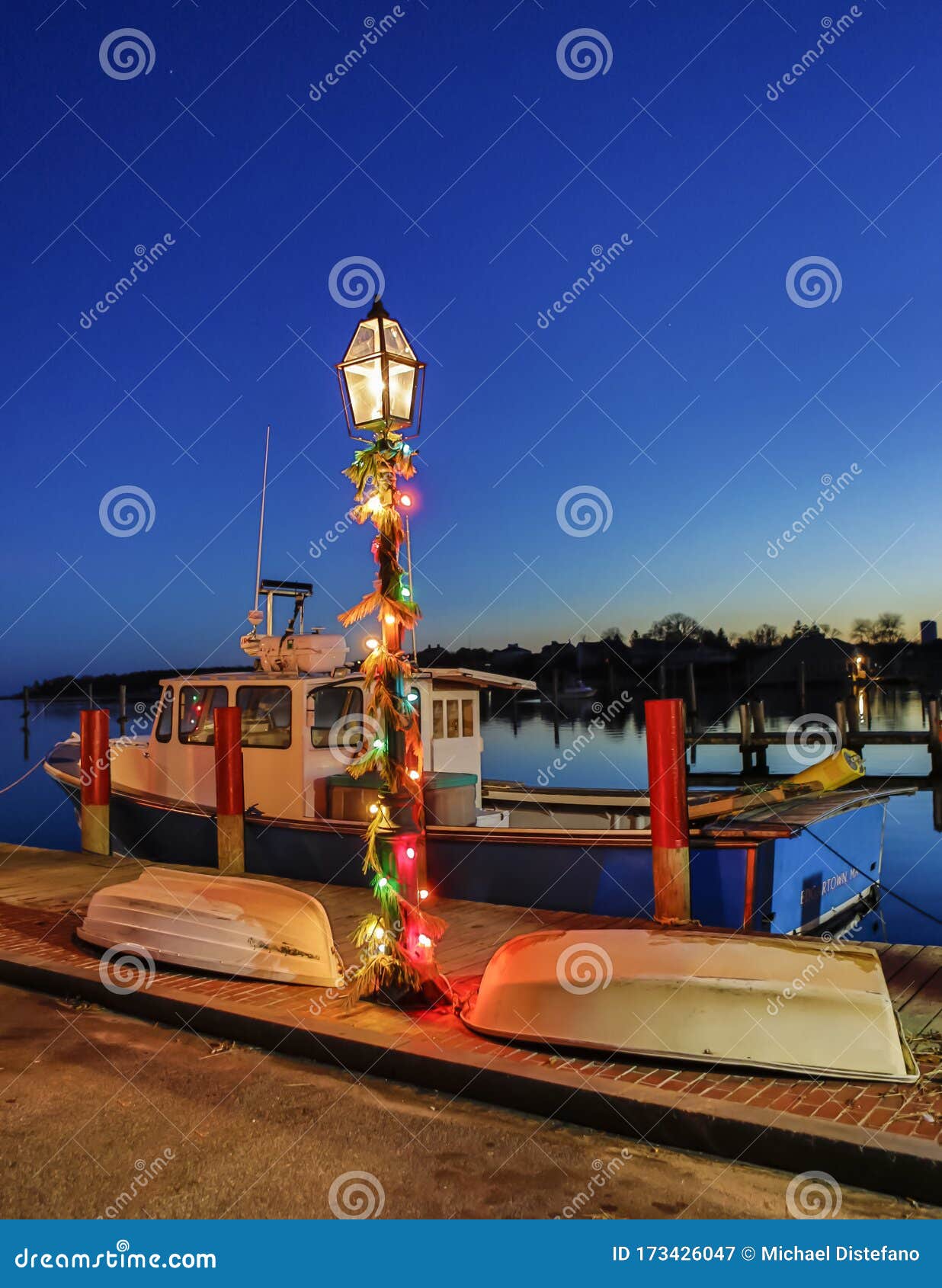 Edgartown Harbor at Christmas Martha`s Vineyard Cape Cod Stock Image