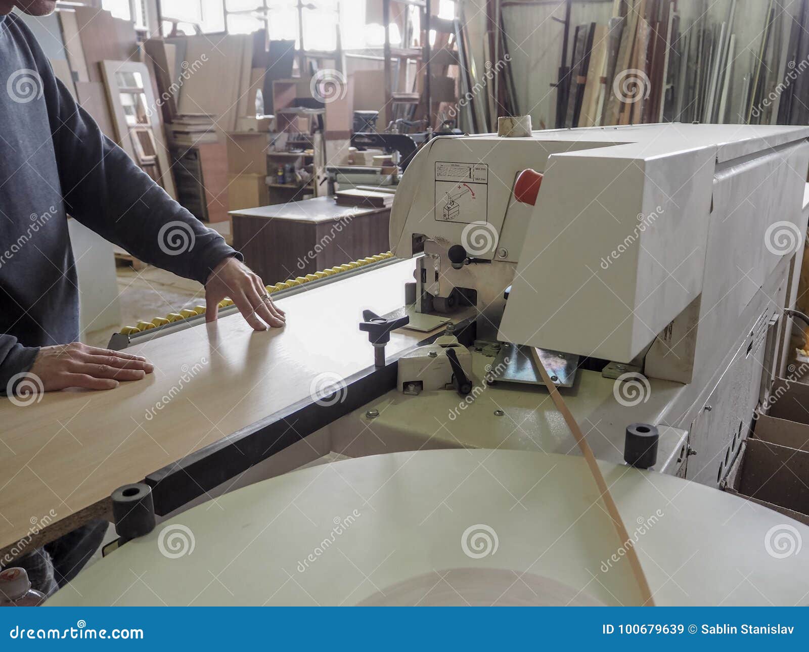 Edge Banding Machine Coils Of Furniture Finishing Edges Plastic Band For Banding Machines A Worker Pastes An Edge On The Machine Stock Image Image Of Coils Beginnings