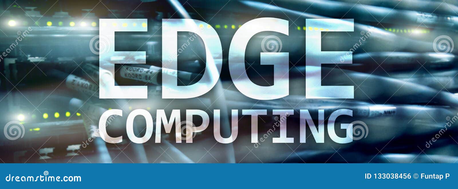 edge computing, internet and modern technology concept on modern server room background.