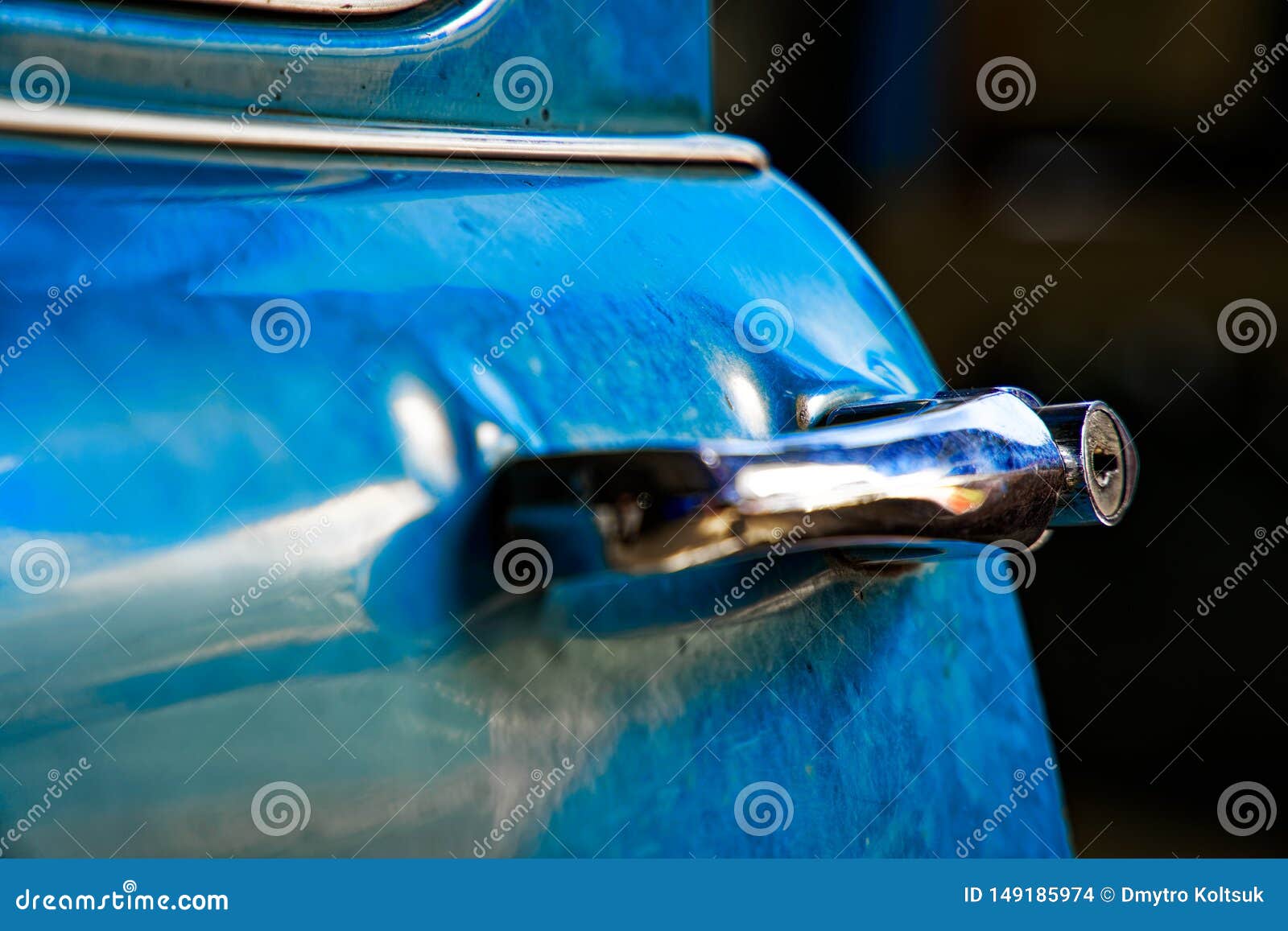 Edge Door of Car Door Handle of Retro Classic Car, Vintage Tone Stock