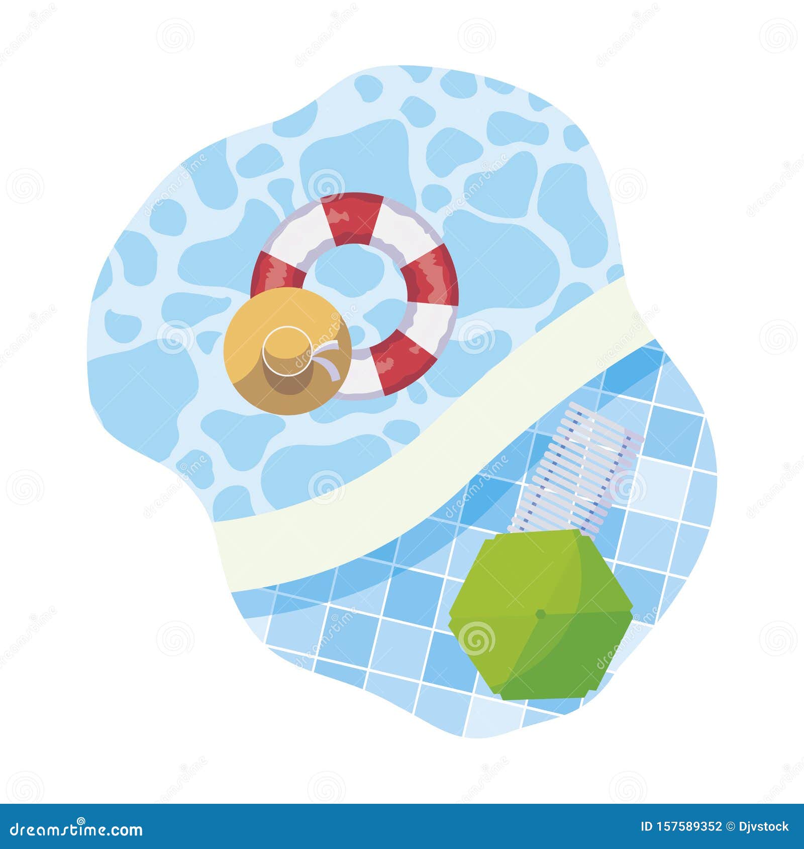 Edge of Pool with Float and Umbrella Scene Stock Illustration