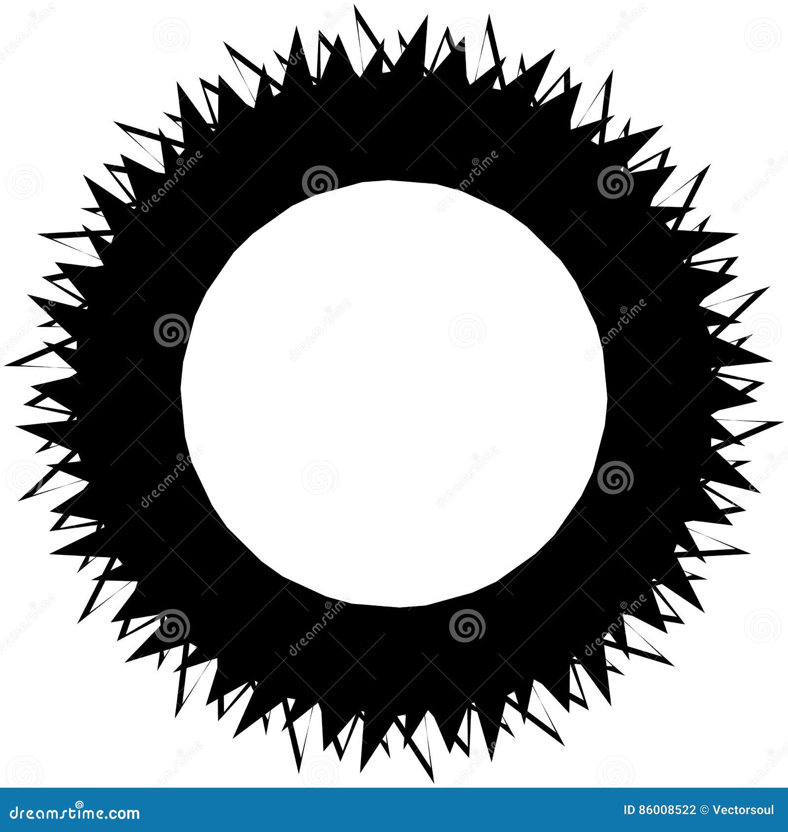 Edgy monochrome circular element. Black and white angular motif, shape - Royalty free vector illustration