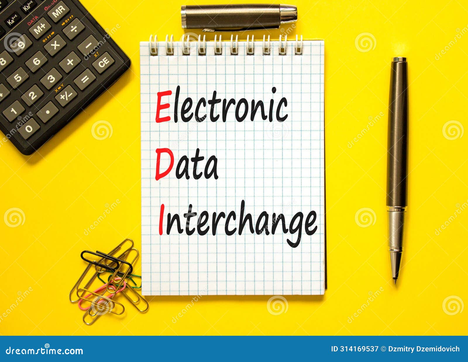 edi electronic data interchange . concept words edi electronic data interchange on white note. beautiful yellow background.