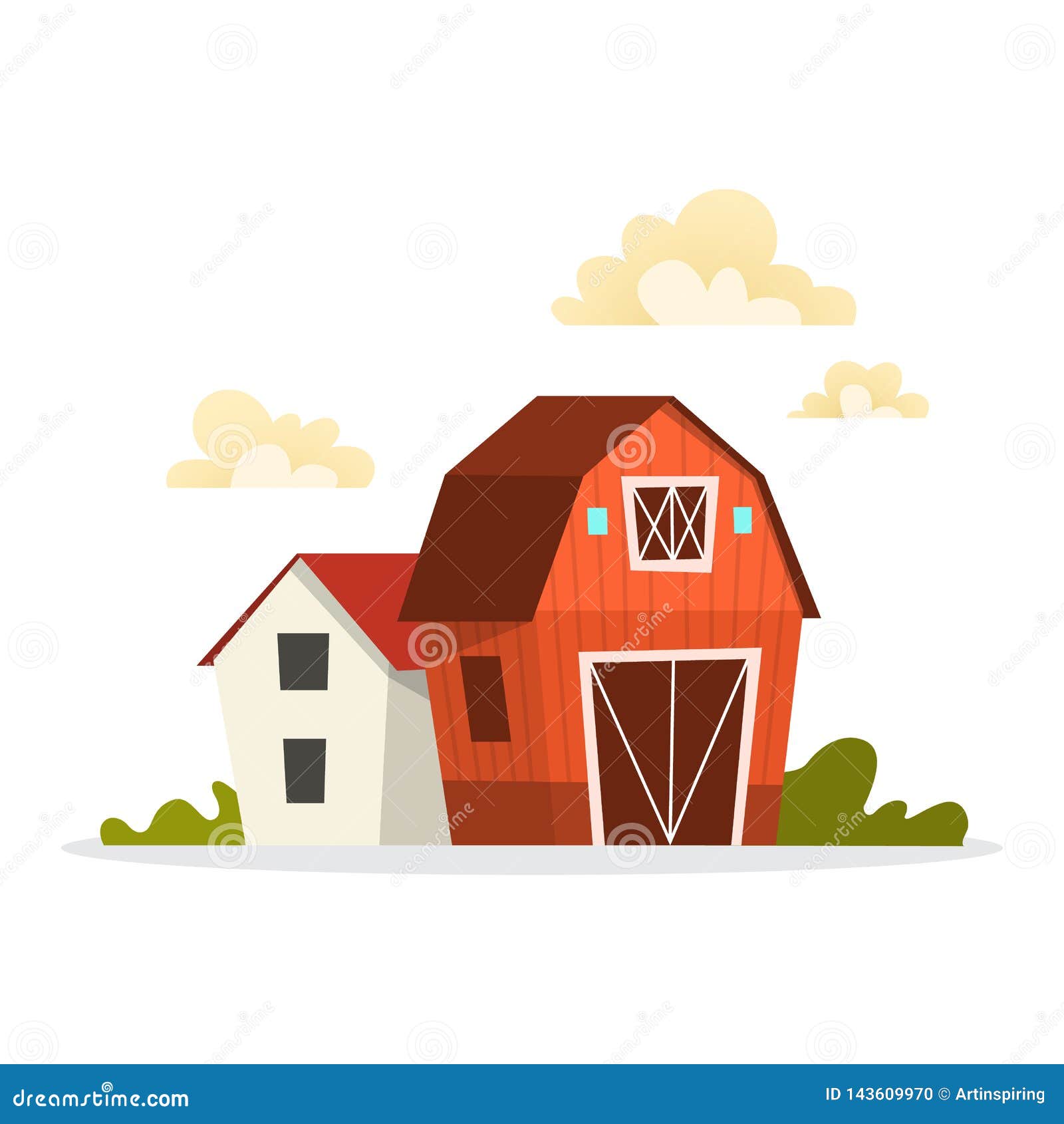 Edificio agr?cola Granero y casa en el campo Almacenamiento de madera Vida rural Ejemplo del vector en estilo de la historieta