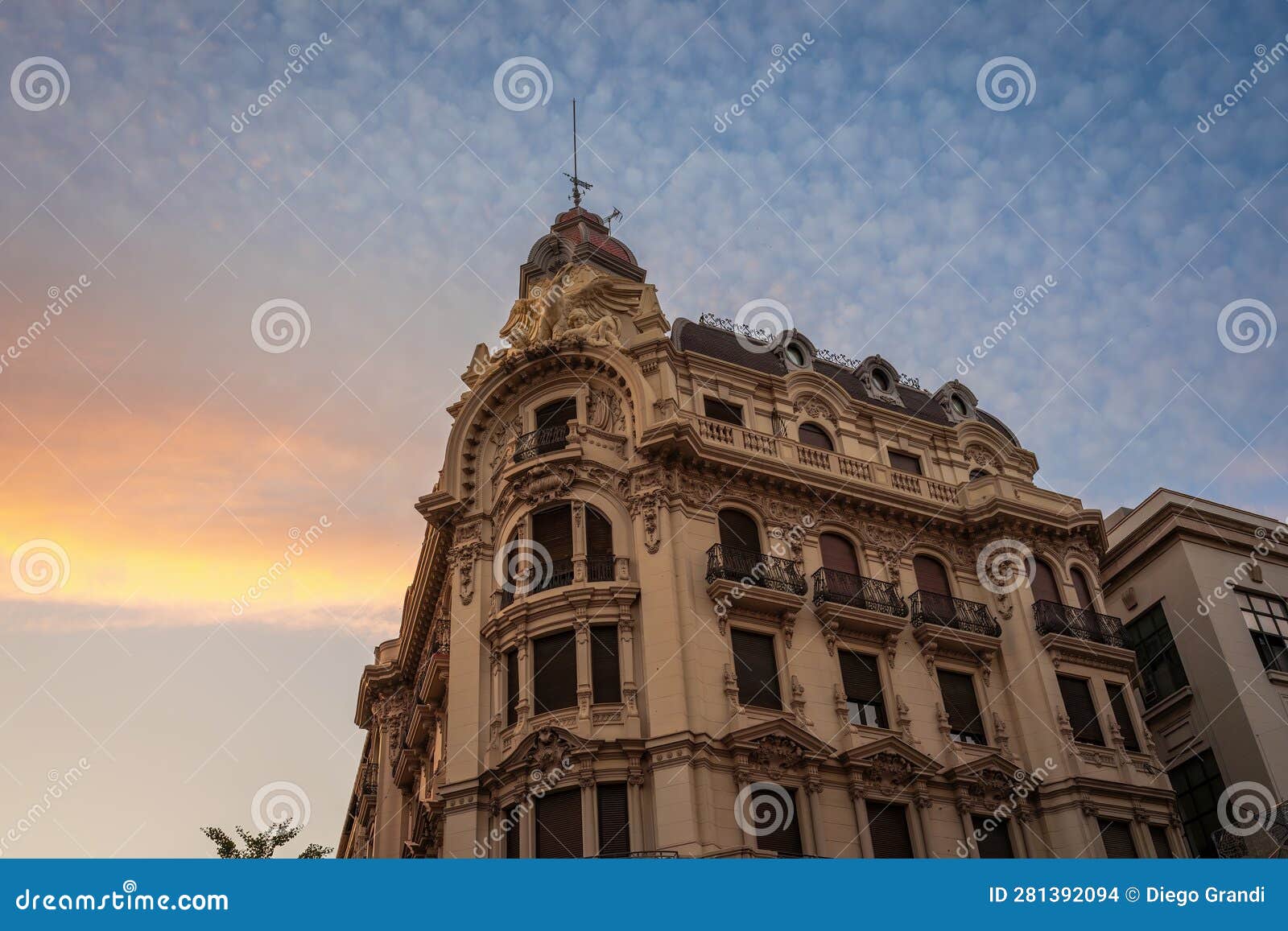 edificio banco central building at sunset - granada, andalusia, spain