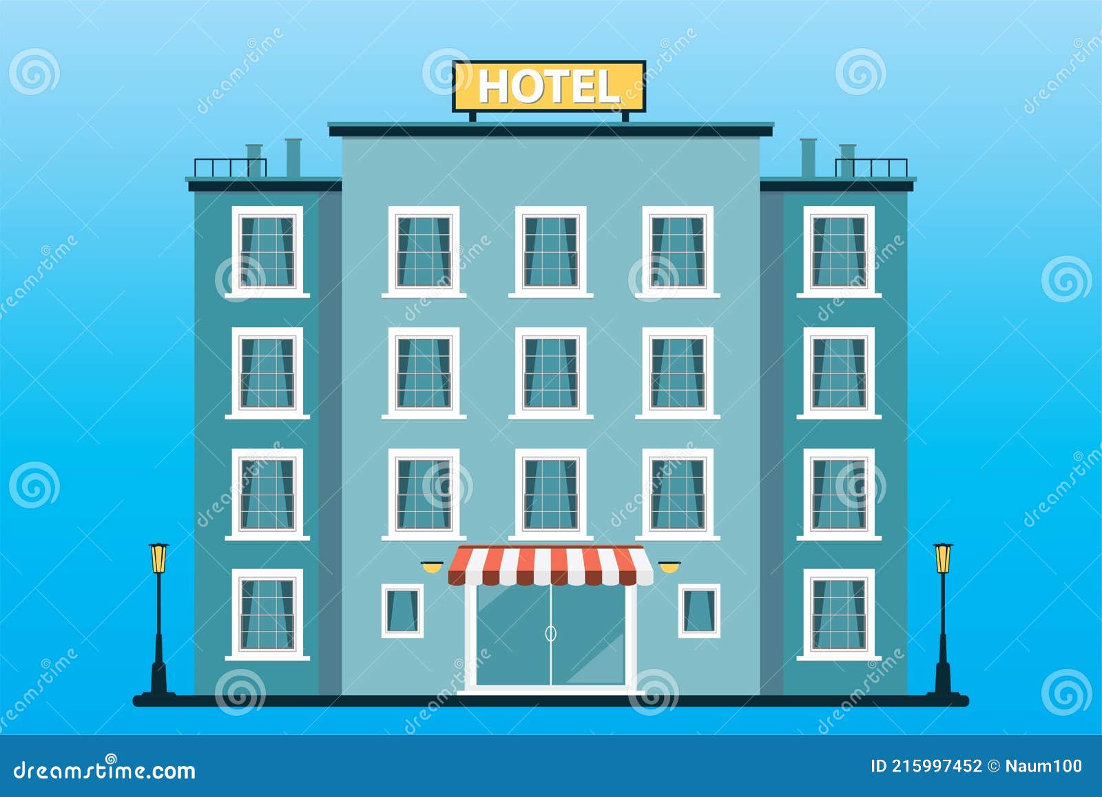 Edificio De Hotel De Dibujos Animados. Vista Exterior Del Edificio  Ilustración del Vector - Ilustración de apartamento, imagen: 215997452