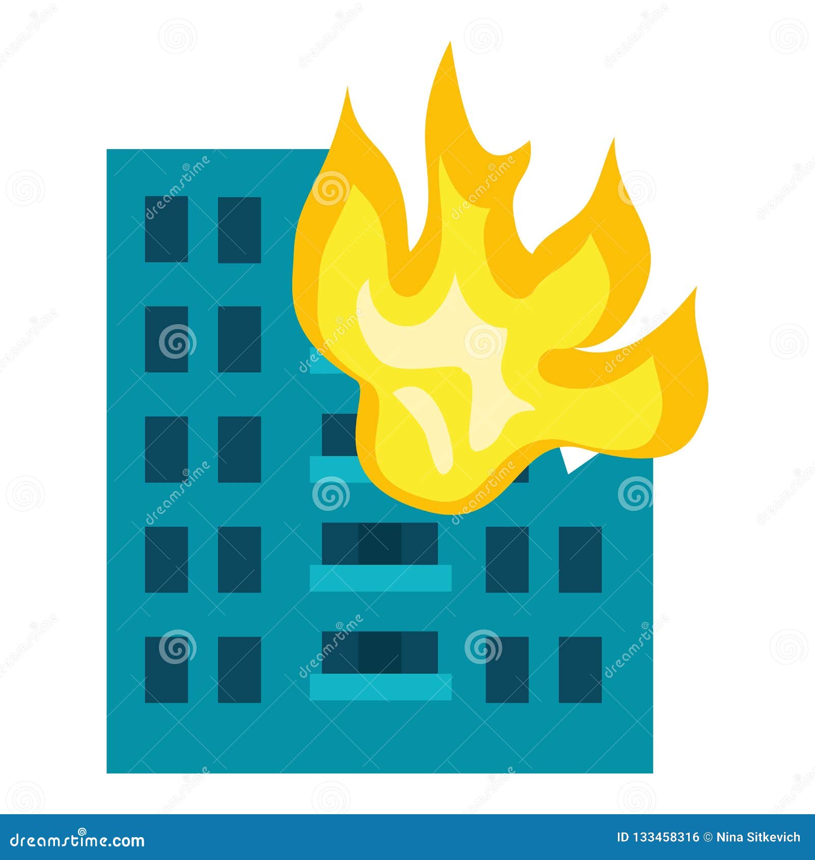 Edificio En El Icono Del Fuego, Estilo Plano Ilustración del Vector