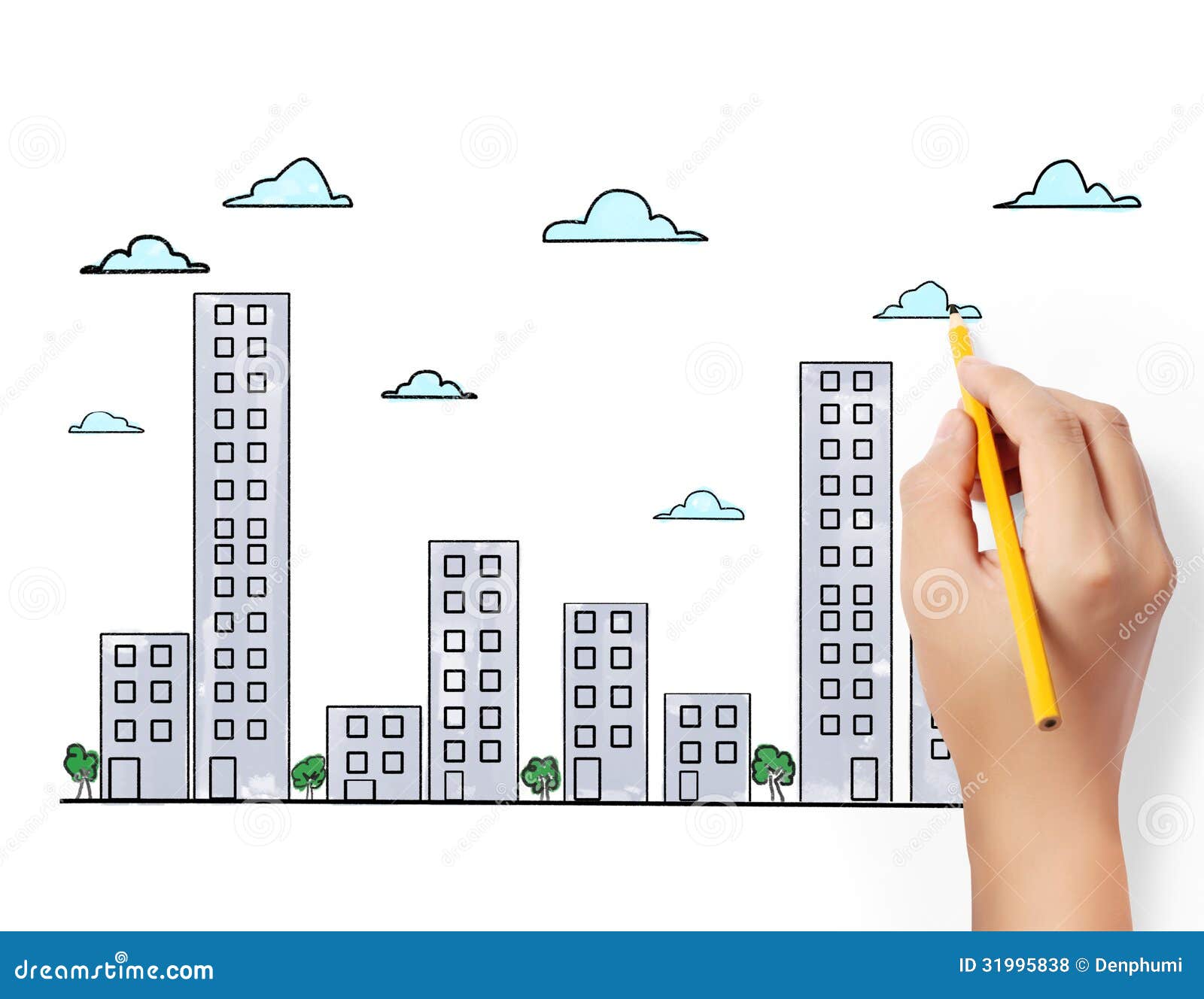 Edificios Y Paisaje Urbano Del Dibujo Stock de ilustración - Ilustración de  industrial, sitio: 31995838