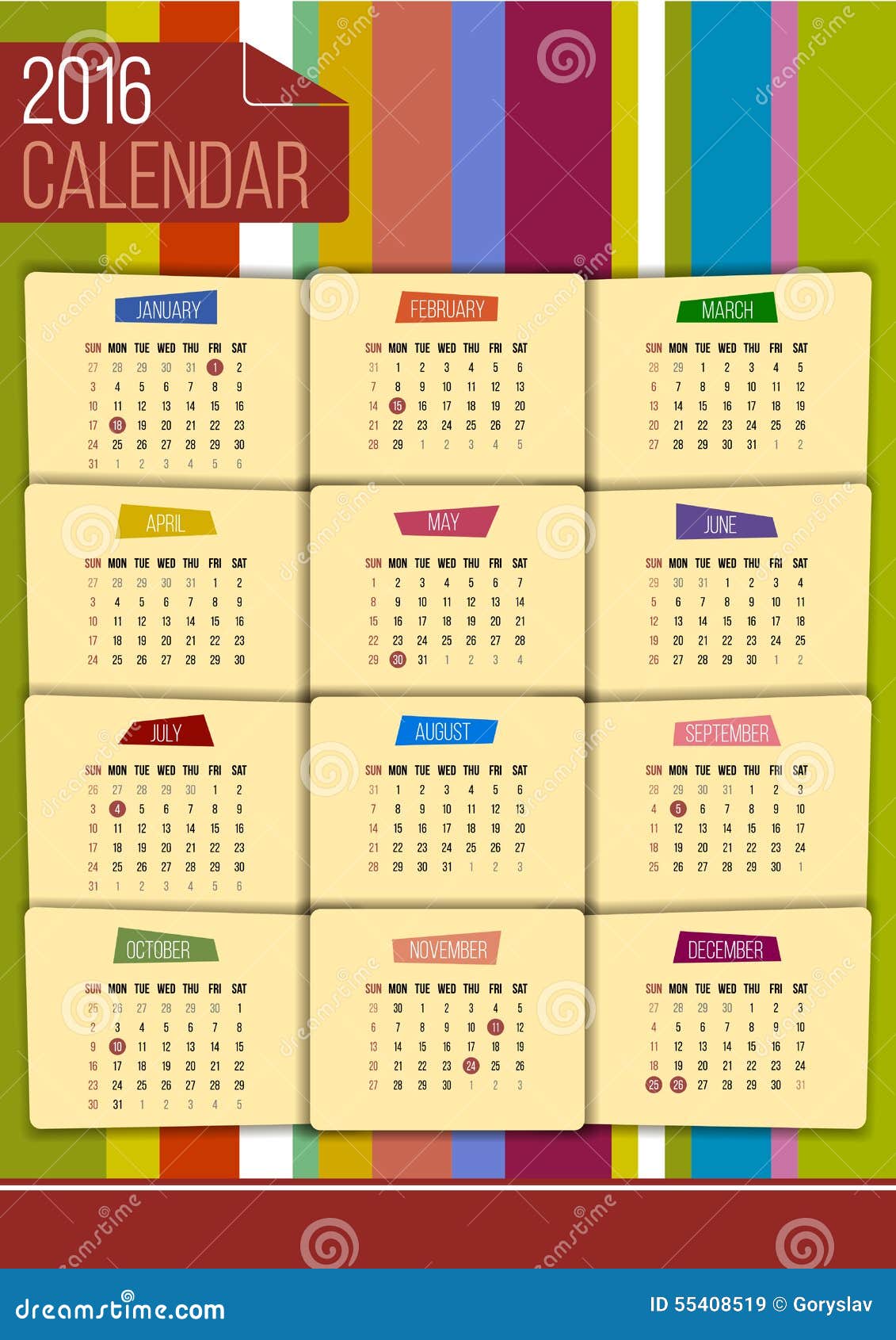 Calendar Template 2016 With Holidays from thumbs.dreamstime.com